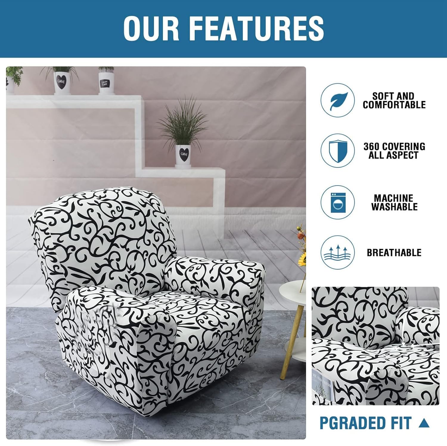 Eco-Ancheng Fundas reclinables de 4 piezas, fundas para sillas reclinables, fundas elásticas para sofá reclinable, fundas ajustables antideslizantes