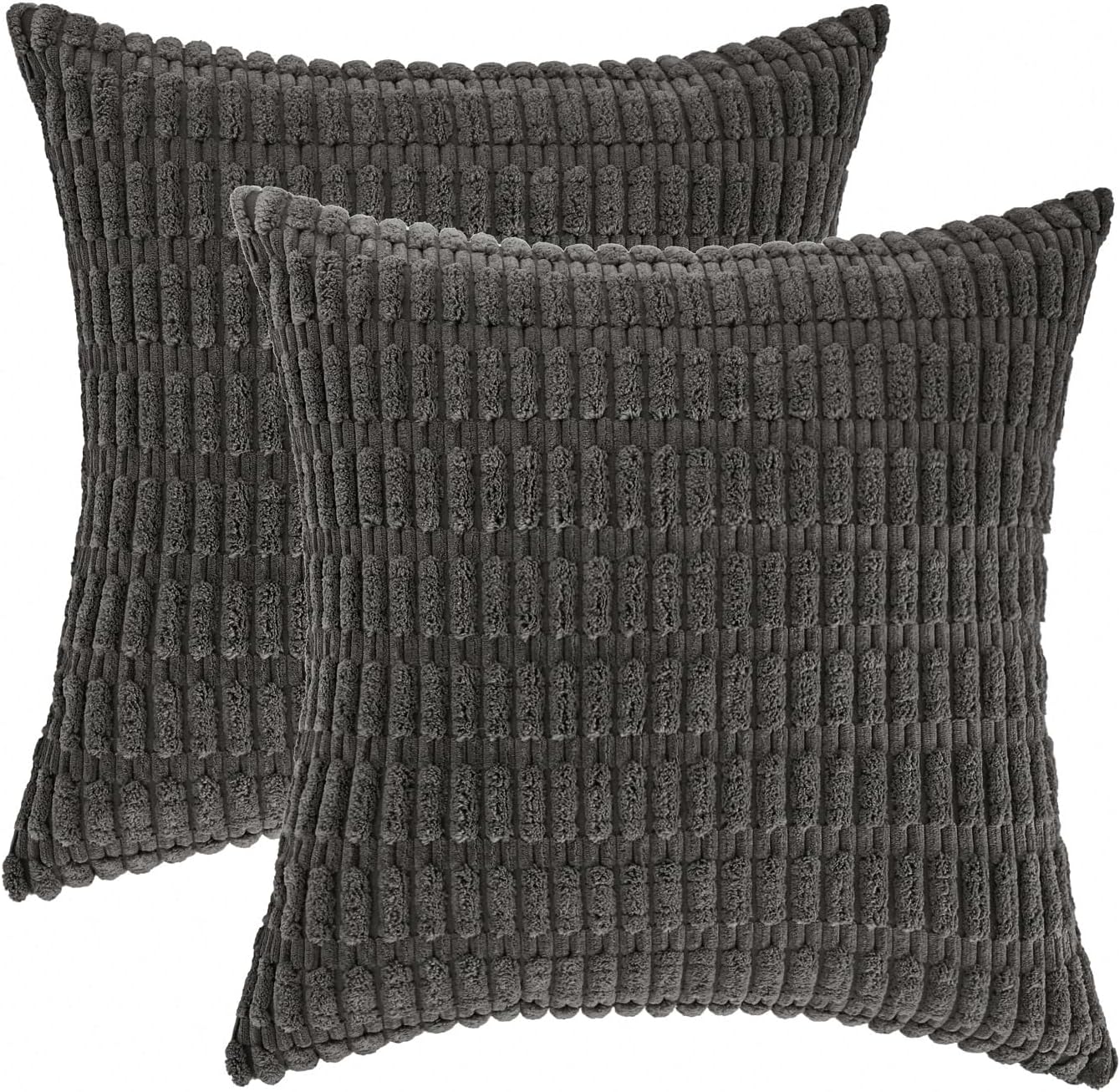 HWY 50 Juego de 2 fundas de cojín decorativas de pana gris oscuro de 16 x 16 pulgadas para sofá, sala de estar, cama, fundas de cojín suaves y lisas