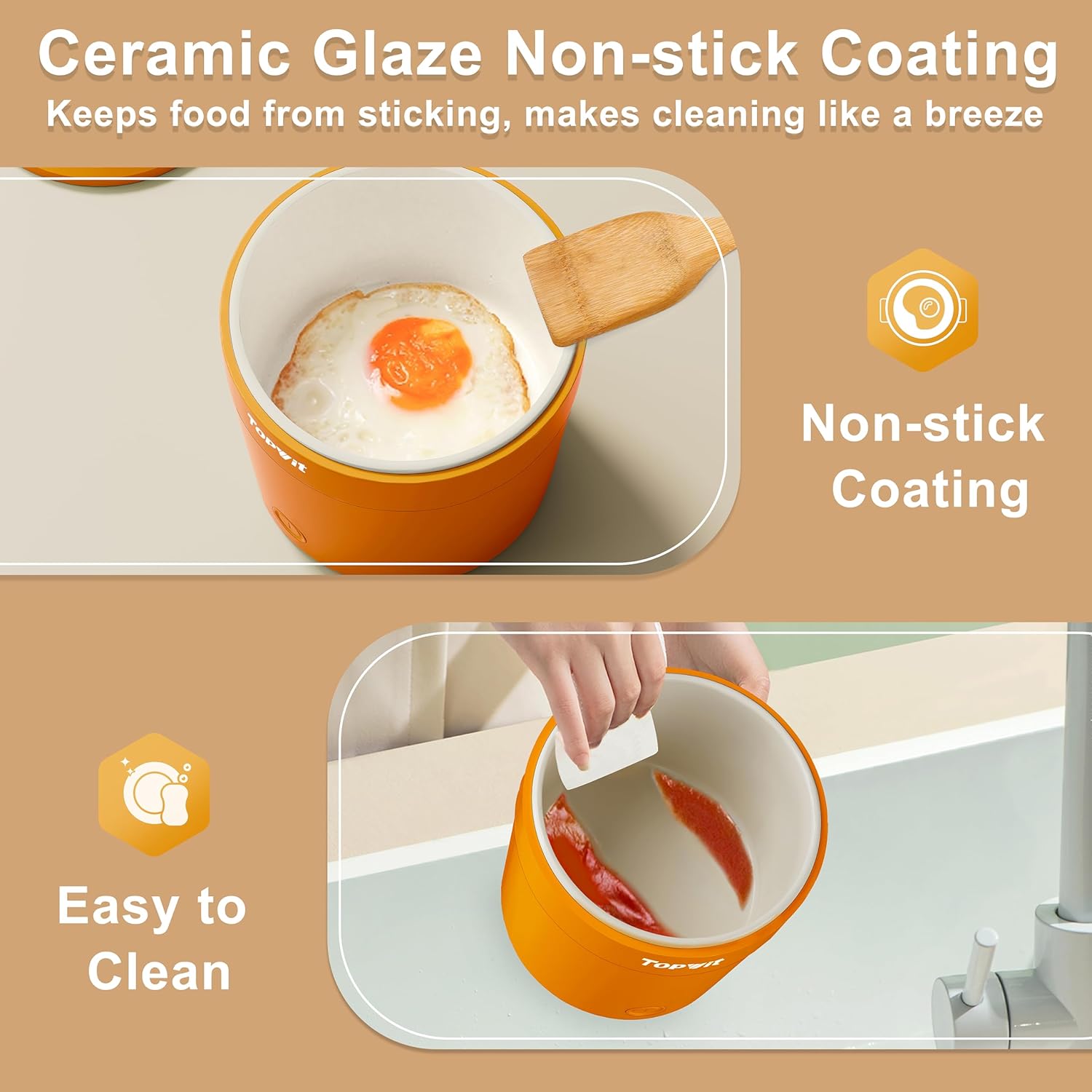 Topwit Ramen Cooker – Mini olla eléctrica de 1 litro para fideos, pasta, bistec, huevo con sobrecalentamiento y protección contra hervir en seco,