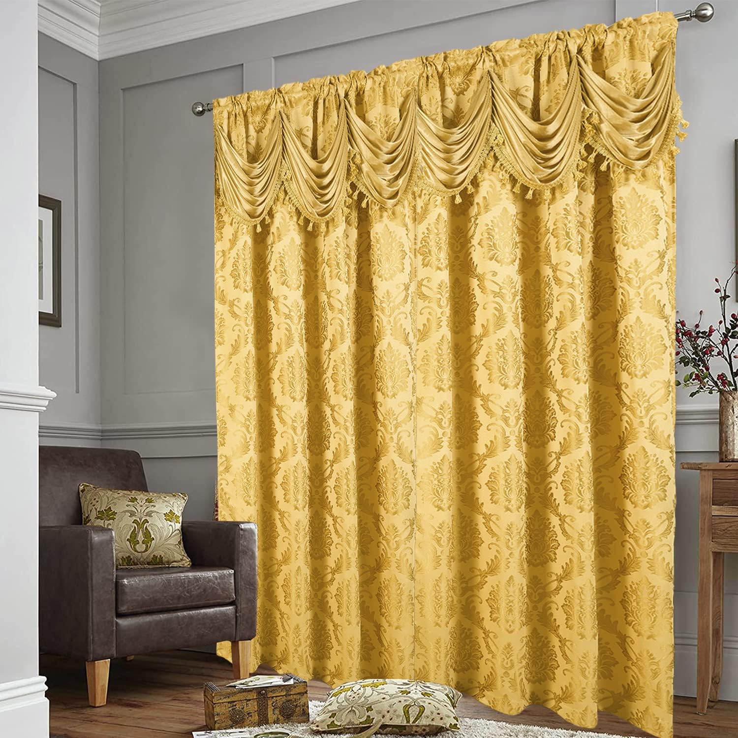 DreamField Linen Juego de 2 paneles de cortinas de jacquard de lujo para ventana, con cenefa adjunta y dos alzapaños, 108 x 84 pulgadas de largo,