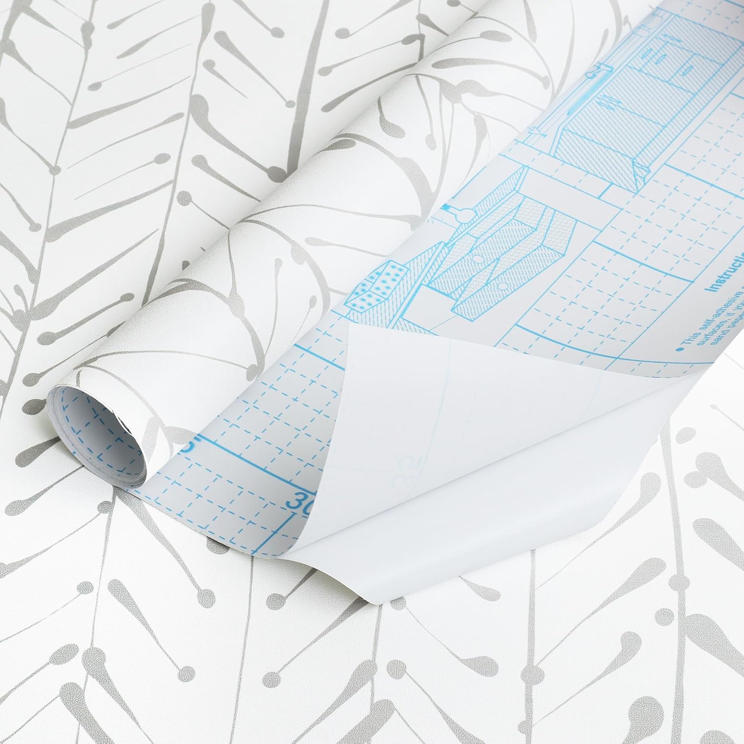 Guvana Papel tapiz de espiga gris y blanco, papel de contacto autoadhesivo a rayas, papel tapiz de despegar y pegar, papel tapiz extraíble para