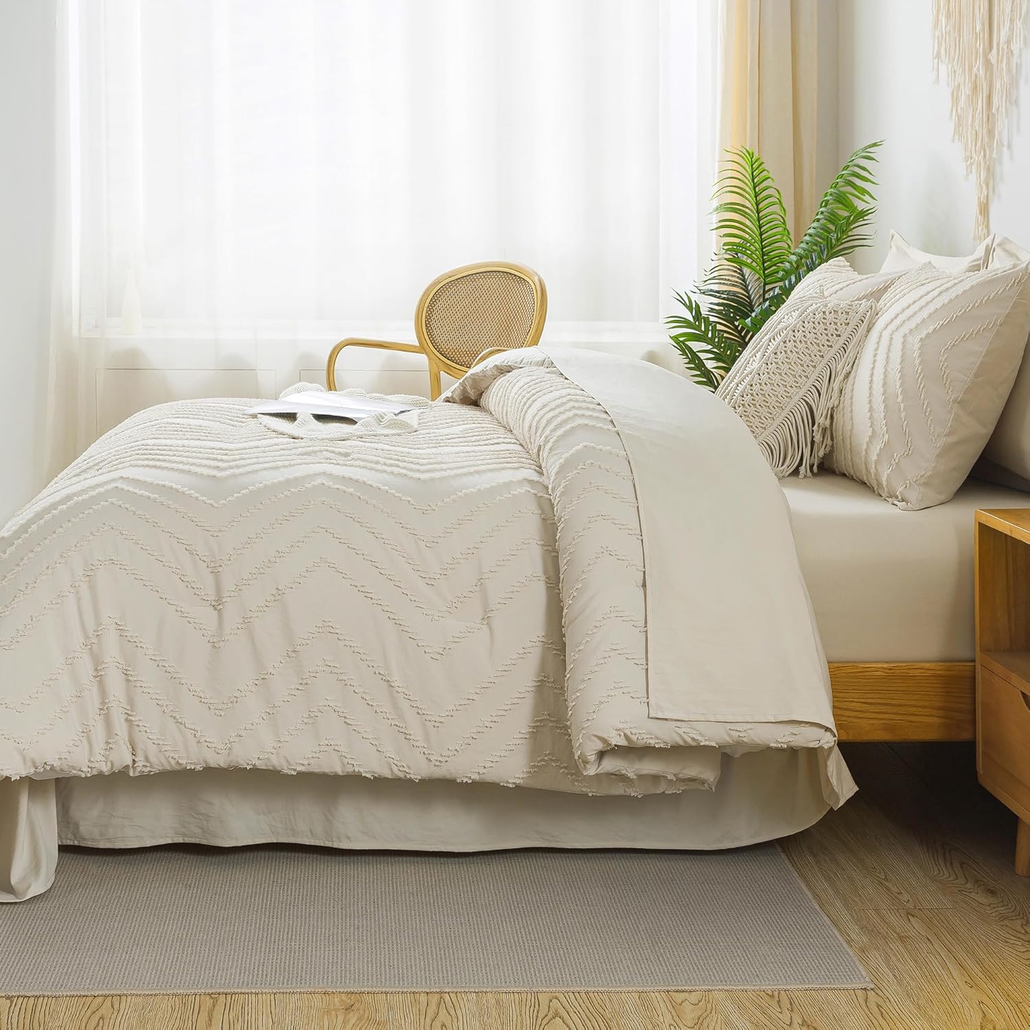 Litanika Juego de edredón beige tamaño King con sábanas, 7 piezas, ropa de cama en una bolsa, juego completo de ropa de cama con edredón, sábanas,