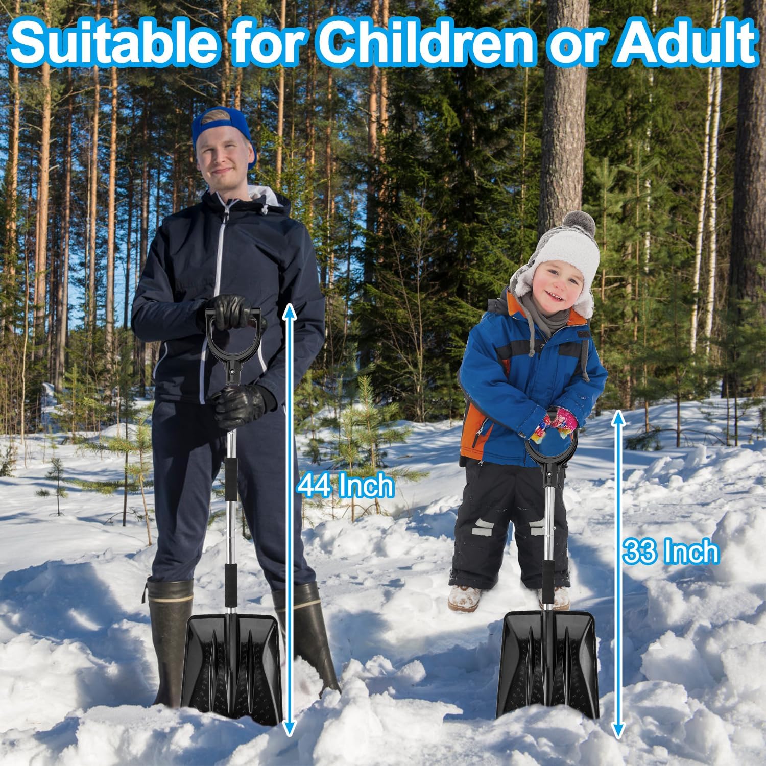 LESOLEIL Kit de pala de nieve, pala de nieve 3 en 1 con raspador de hielo y cepillo de nieve, kit portátil de eliminación de nieve de acero