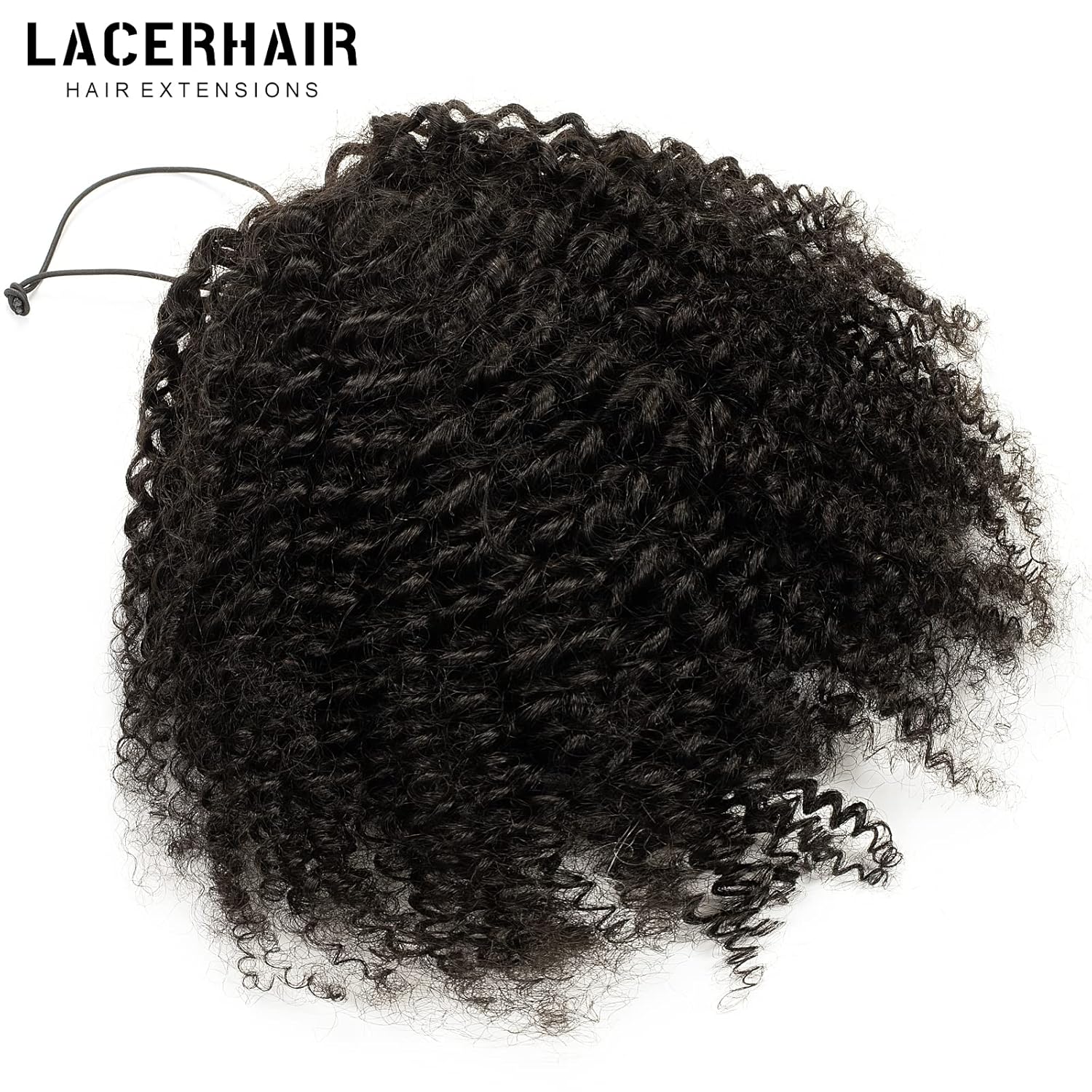 Lacer Cola de caballo larga rizada para mujeres negras, 100% cabello humano real, 3B 3C, estilo protector, cordón, extensiones de cabello con clip,