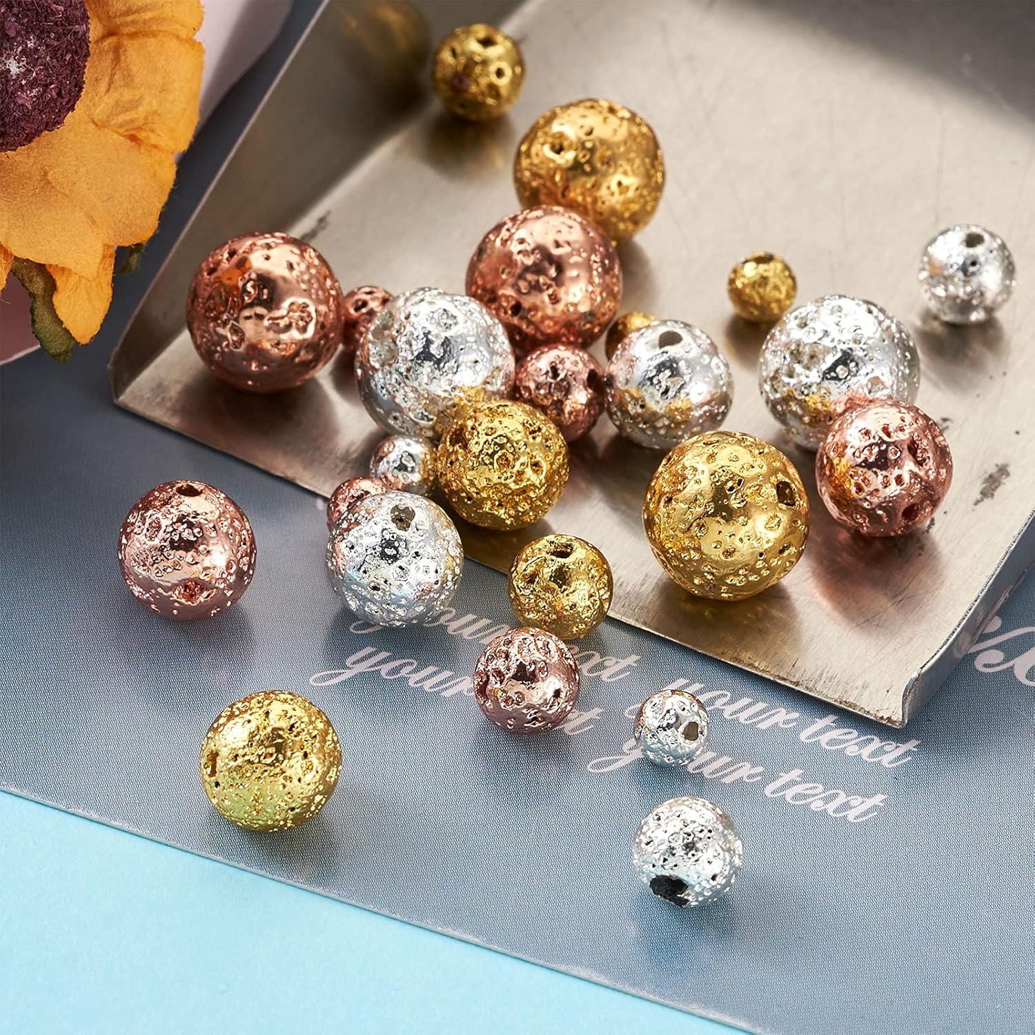 Craftdady 240 cuentas redondas naturales de piedra de lava de 0.394 a 0.394 pulgadas, piedras preciosas volcánicas sueltas, cuentas espaciadoras de