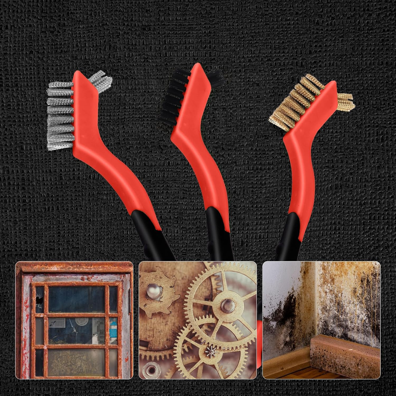 MAXMAN Cepillo de alambre, juego de 6 cepillos de alambre pequeños, cerdas de acero inoxidablelatónnailon, cepillo de limpieza profunda y suave para