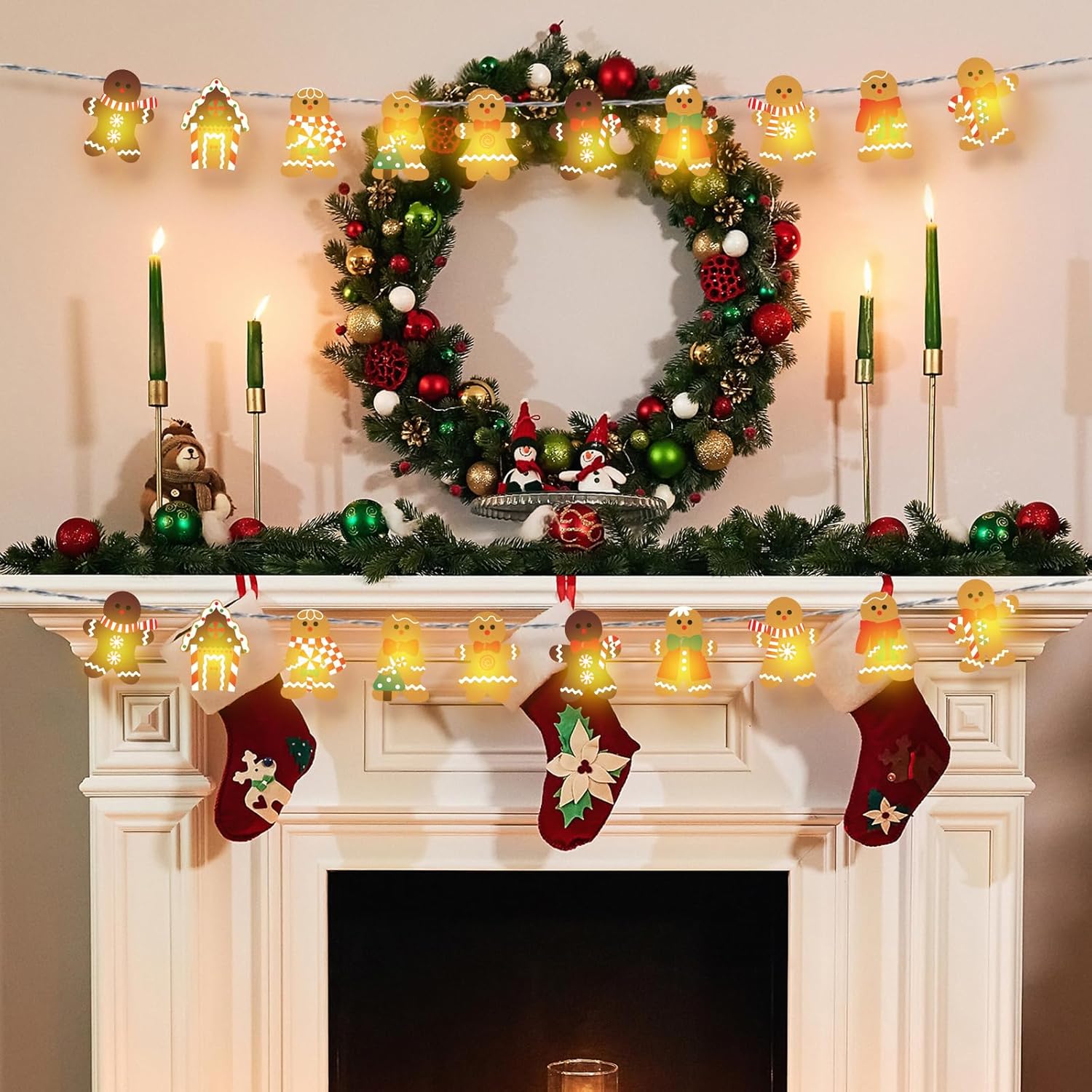 Guirnalda de luces de jengibre de Navidad, 20 luces LED de 10 pies, bonita cadena de luces colgantes de pan de jengibre para árbol de Navidad,