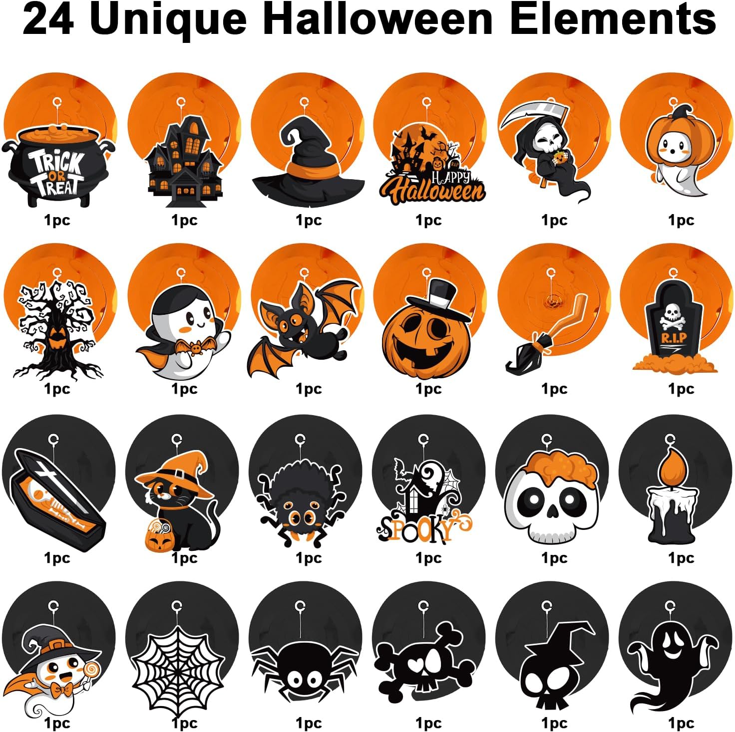 Decoraciones de remolinos colgantes de Halloween, 24 piezas de decoraciones colgantes de Halloween, 36 remolinos en espiral, adornos de techo para