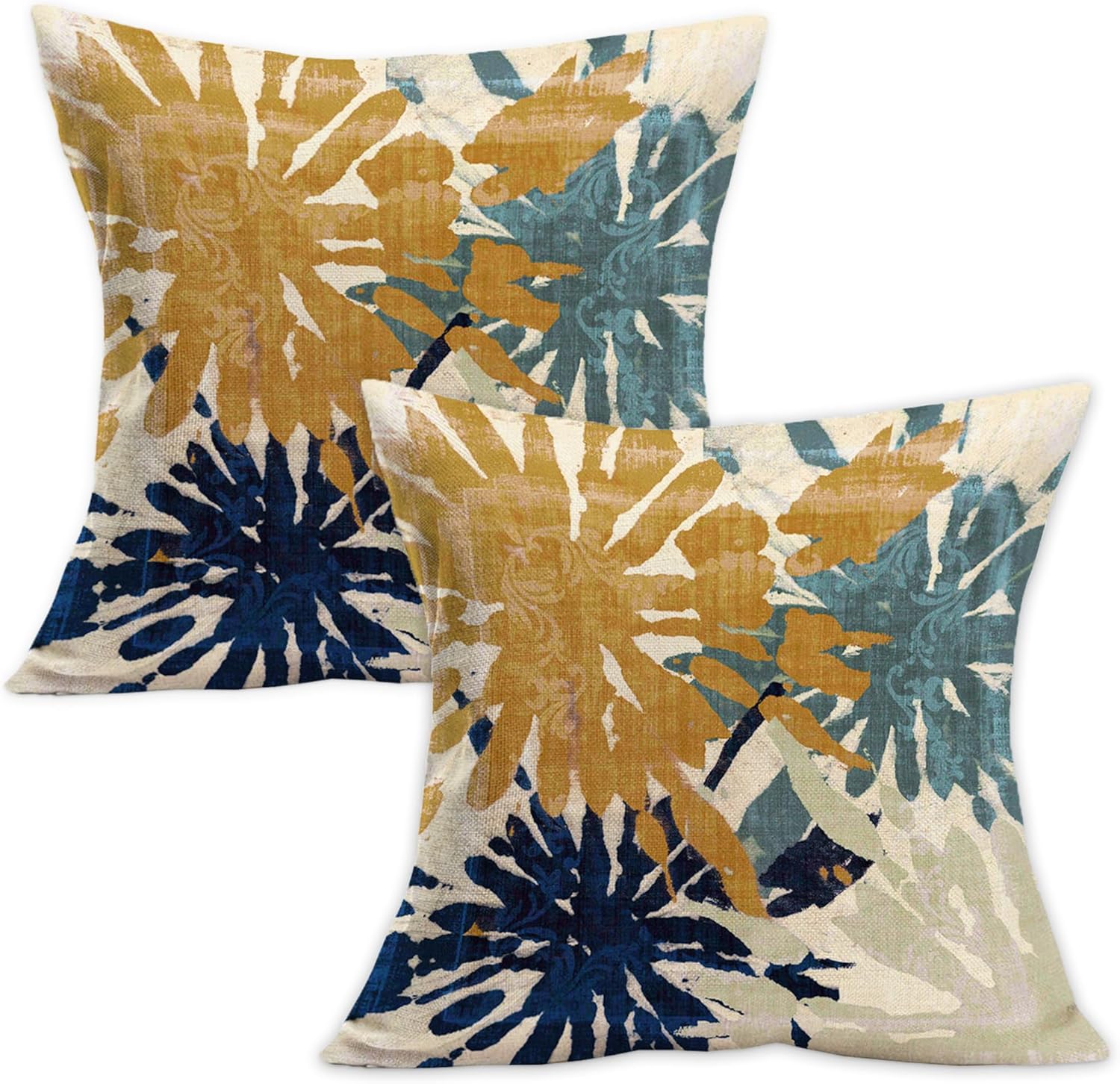 Juego de 2 fundas de almohada decorativas de color azul marino y dorado de 18 x 18 pulgadas, fundas de almohada abstractas verde azulado con