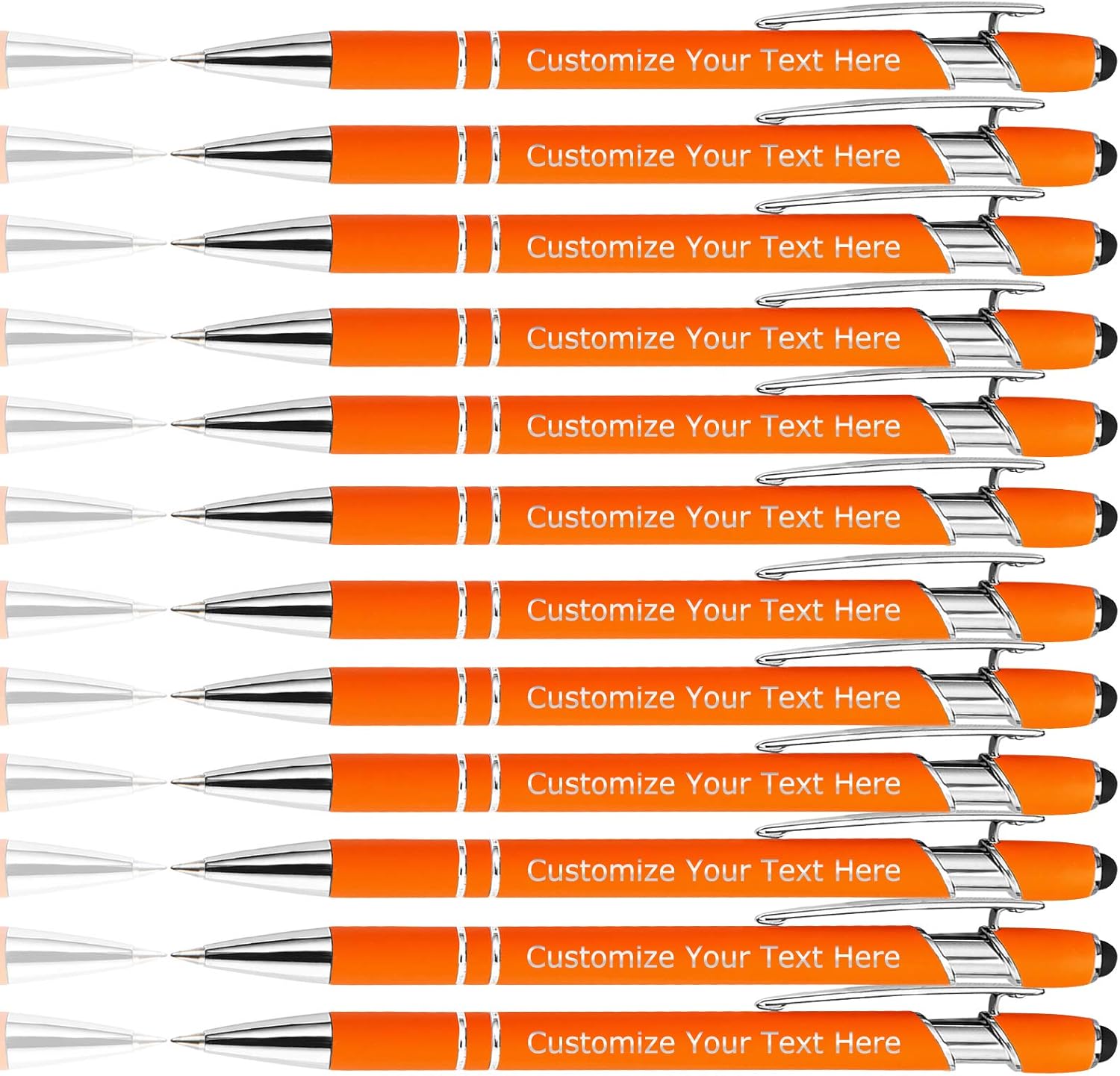 WQingot Paquete de 12 bolígrafos personalizados a granel con punta de lápiz capacitivo, bolígrafos personalizados con mensaje con nombre, ideas de