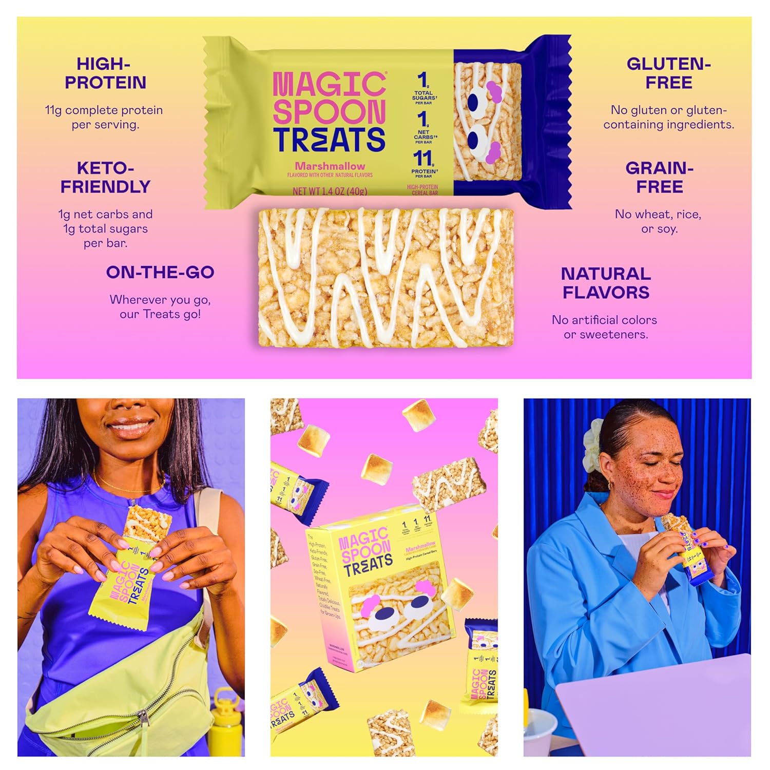 MAGIC SPOON Treats I High Protein I Low Carb I Keto Friendly I 0.04 oz de azúcar I Trato crujiente I Barra de proteínas I Barra de cereales y snack