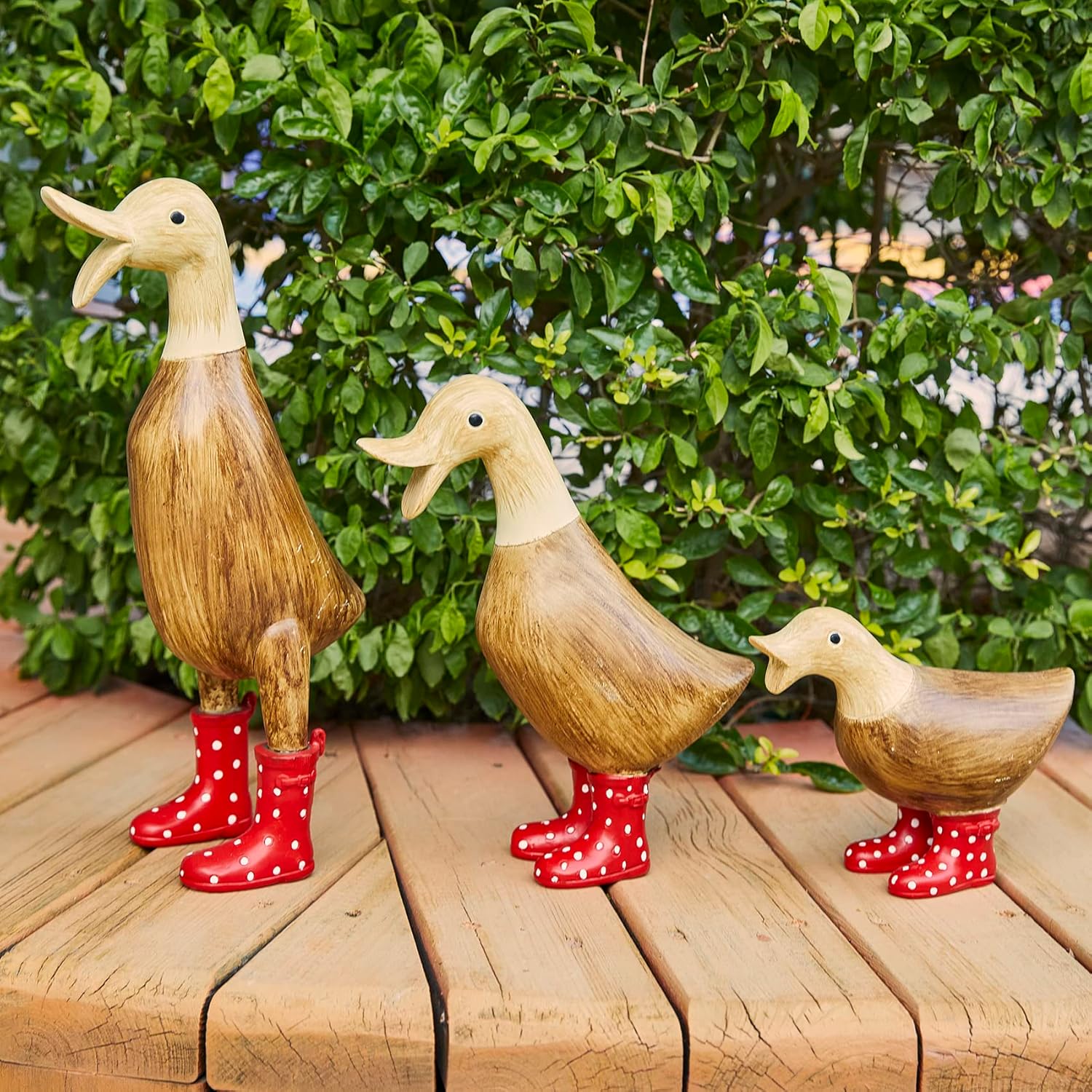 Decoración de pato para patio, patos de jardín con botas de agua manchadas, juego de 3 estatuas de decoración de jardín, estatua de figura de pato,