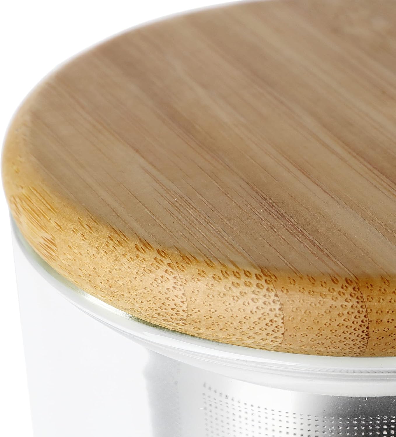 VIVA Minima Balance – Taza de té con infusor de vidrio, taza de 17 onzas  16.9 fl oz con malla de infusión de acero inoxidable y tapa de madera de