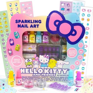 Hello Kitty and Friends – Kit de arte de uñas brillante para manualidades, uñas de Hello Kitty, juego de esmalte de uñas para niños, juego de Hello Kitty and Friends – Kit de arte de uñas brillante para manualidades, uñas de Hello Kitty, juego de esmalte de uñas para niños, juego de