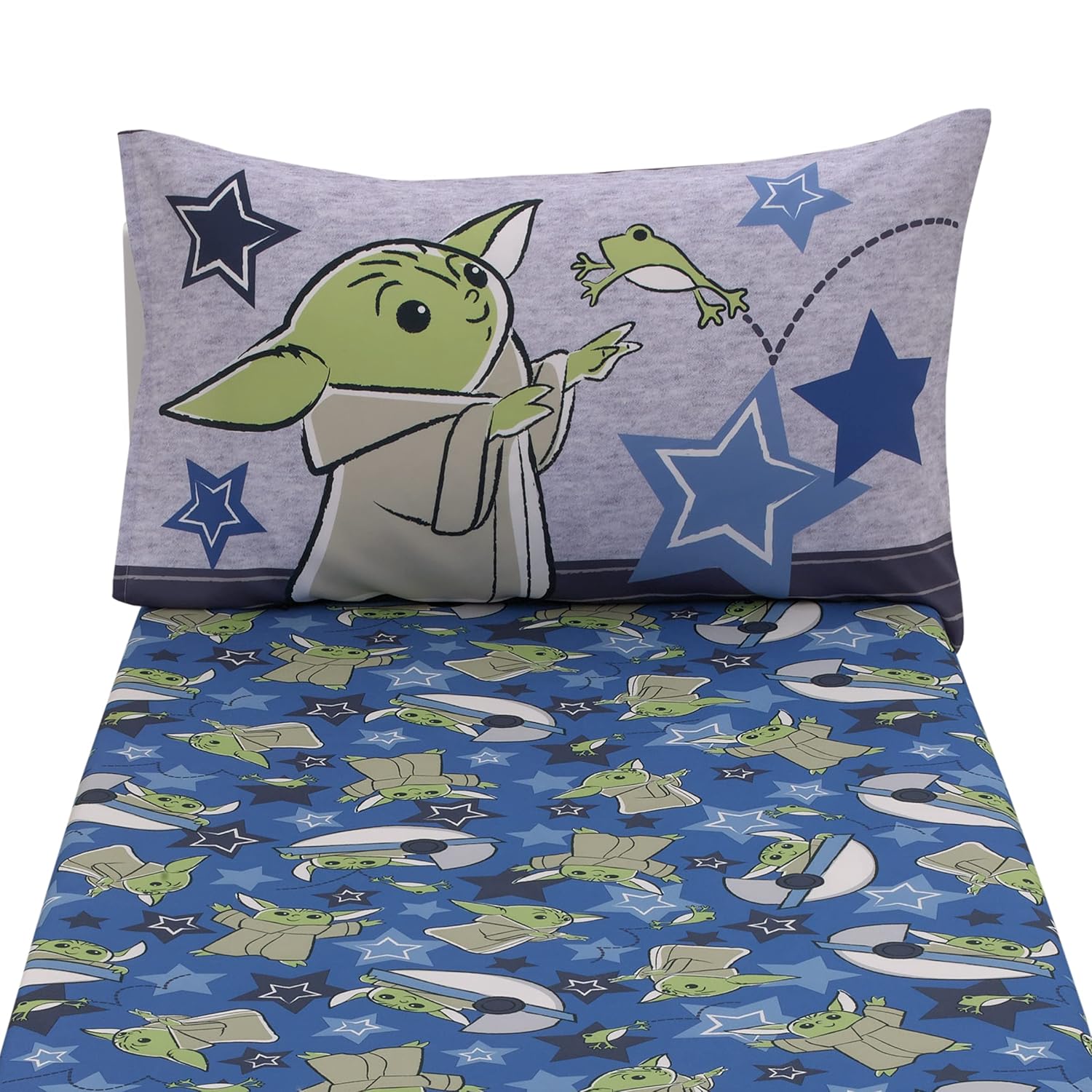 NoJo Star Wars The Child Cutest in The Galaxy – Juego de sábanas infantiles de Grogu y Hover Pod de 2 piezas, sábana bajera ajustable y funda de