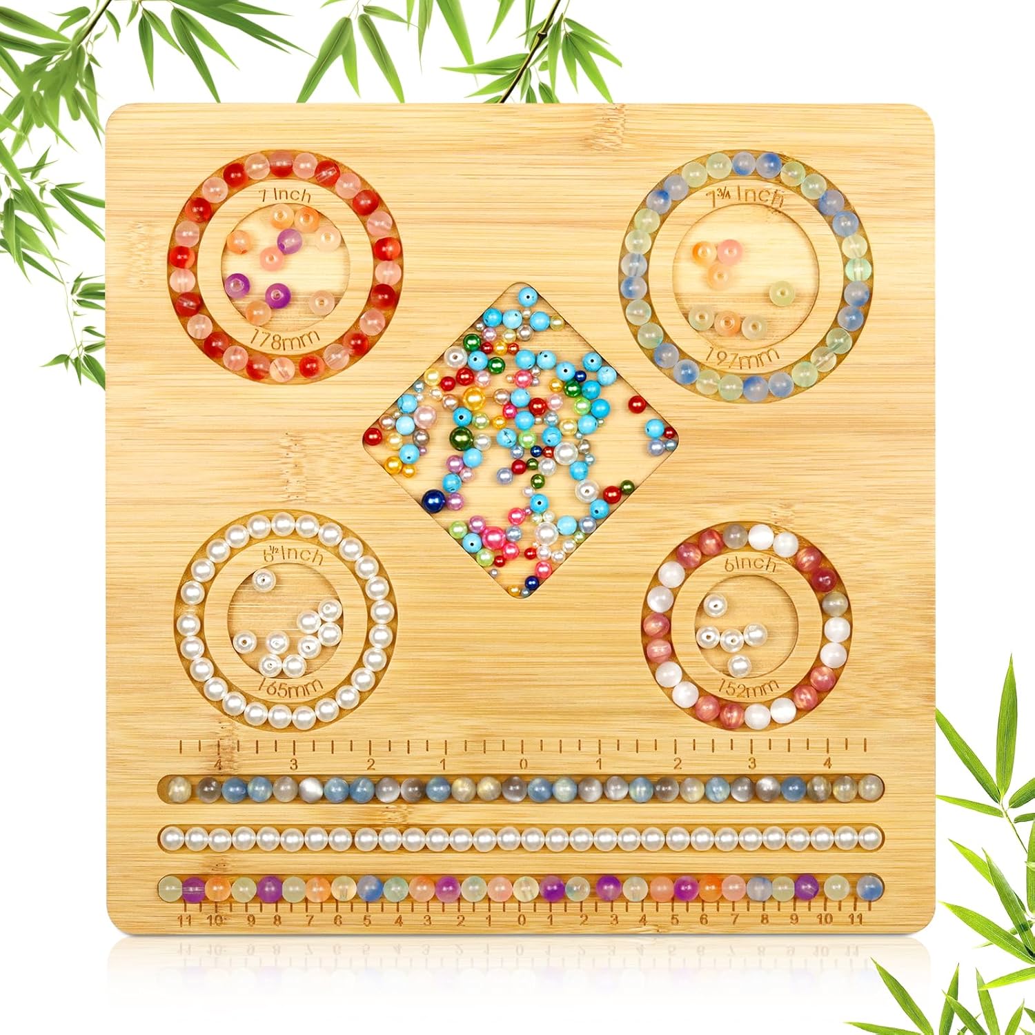 FIVEIZERO Tableros de cuentas de bambú para la fabricación de joyas, tablero de medición de pulseras,Tablero de cuentas para pulseras y collares que