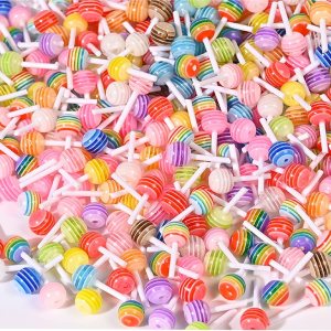 VIAILI SYMIE 50 dijes de resina de piruleta, cuentas de limo de caramelo, suministros de resina con parte trasera plana, suministros para hacer VIAILI SYMIE 50 dijes de resina de piruleta, cuentas de limo de caramelo, suministros de resina con parte trasera plana, suministros para hacer