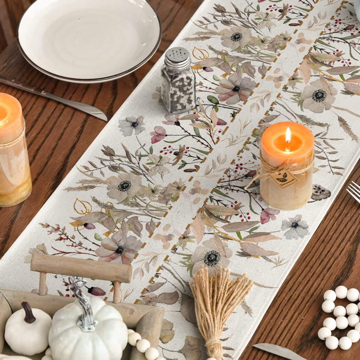 Artoid Mode Camino de mesa floral de otoño con hojas silvestres, decoración de mesa de comedor de cocina de Acción de Gracias para interiores y
