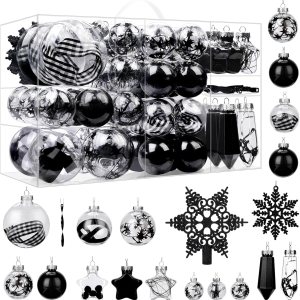 SHareconn Juego de 86 bolas de Navidad transparentes, de plástico inastillable, adornos colgantes con relleno delicado para decoración del árbol de SHareconn Juego de 86 bolas de Navidad transparentes, de plástico inastillable, adornos colgantes con relleno delicado para decoración del árbol de