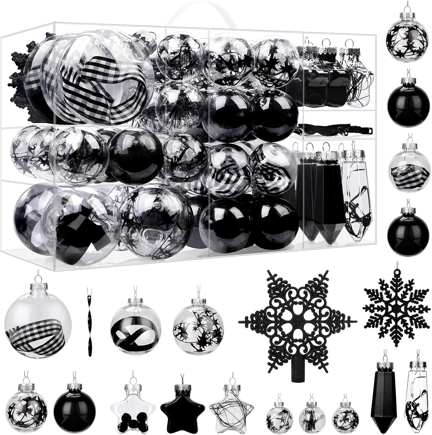 SHareconn Juego de 86 bolas de Navidad transparentes, de plástico inastillable, adornos colgantes con relleno delicado para decoración del árbol de