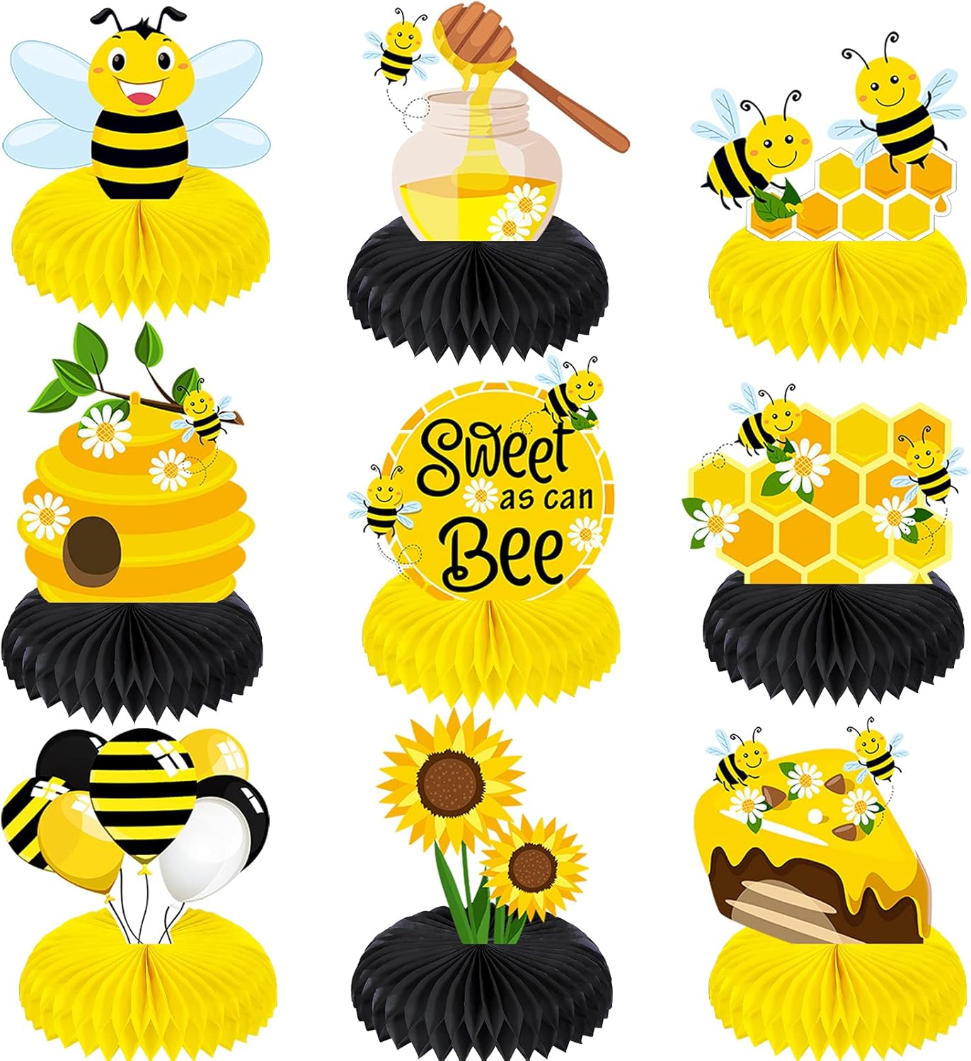 9 piezas de centro de mesa de abeja para bebé, centros de mesa de panal de abeja, centros de mesa para decoraciones temáticas del día de la abeja,