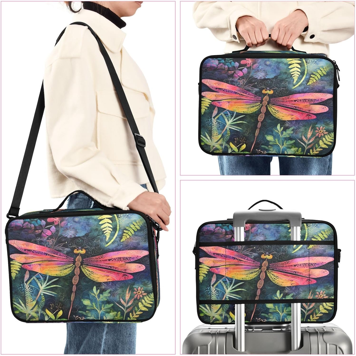 Dragonfly Pink Plant Vintage cosmetic bags for women travel toiletries travel make up bag makeup bag toiletry travel bolsos para cosmeticos for