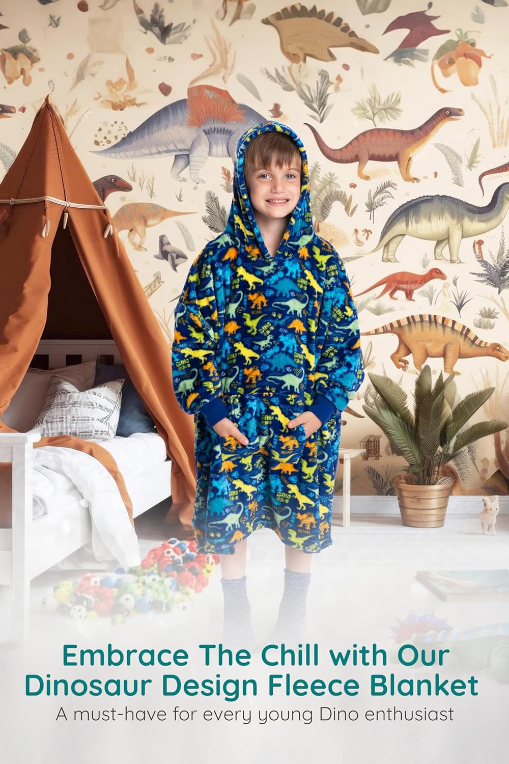 Mad Dog – Manta con capucha para niños, mantas con mangas acogedoras, forro polar suave y diseños de sherpa, para niños y niñas, de 4 a 13 años