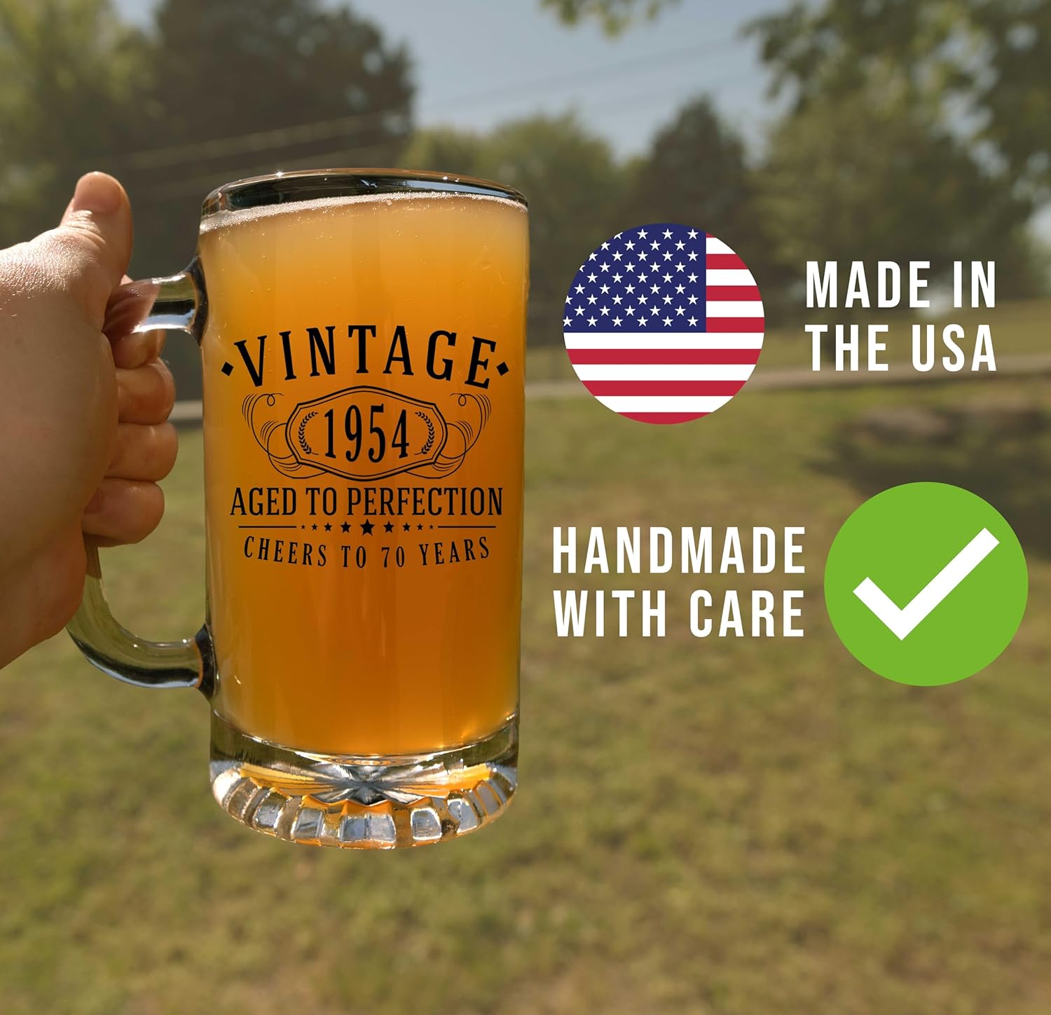 Taza de cerveza de vidrio con estampado negro vintage de 1954 de 16 onzas, regalos de feliz cumpleaños 70 para hombres y mujeres, saludos a 70 años,