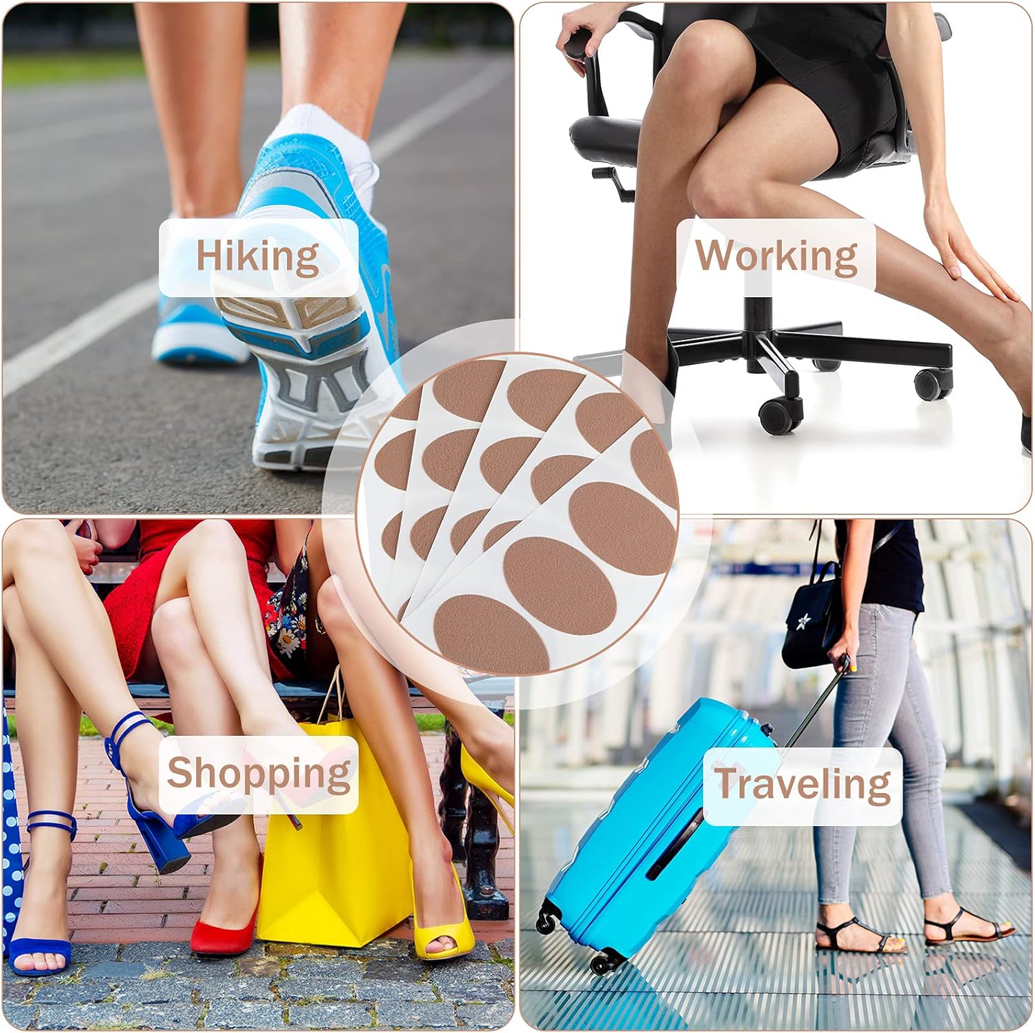 Almohadillas ovaladas, cintas adhesivas, parches de punto, prevención de fricción para talón y dedos para botas, senderismo, zapatos inadecuados