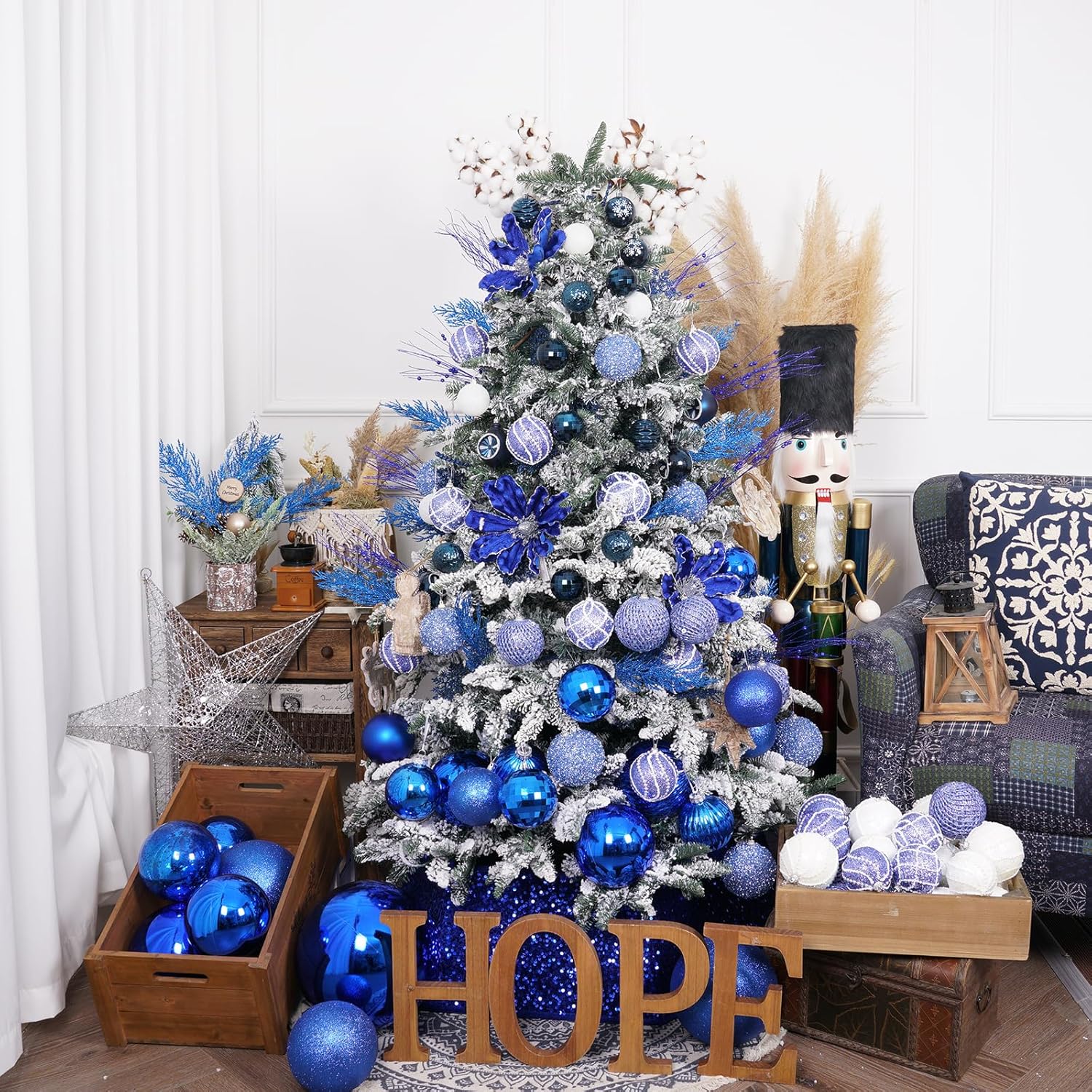 Adornos de Navidad grandes de 10 pulgadas, color azul marino, inastillables, esferas colgantes gigantes, adornos de árbol de Navidad, decoraciones