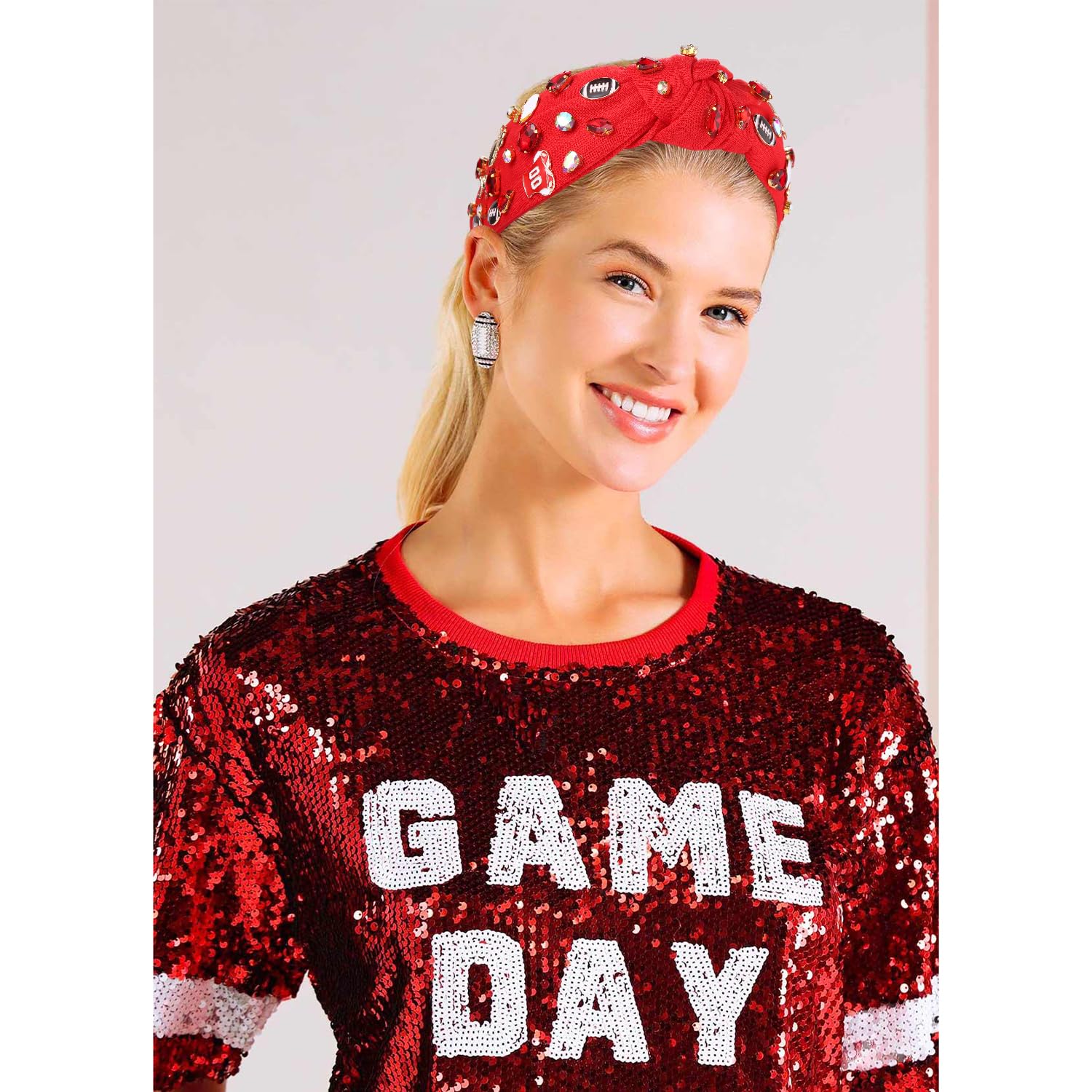 Diadema de fútbol para mujer, accesorios de fútbol, diadema anudada con diamantes de imitación de cristal, adornos de fútbol adornados con nudo
