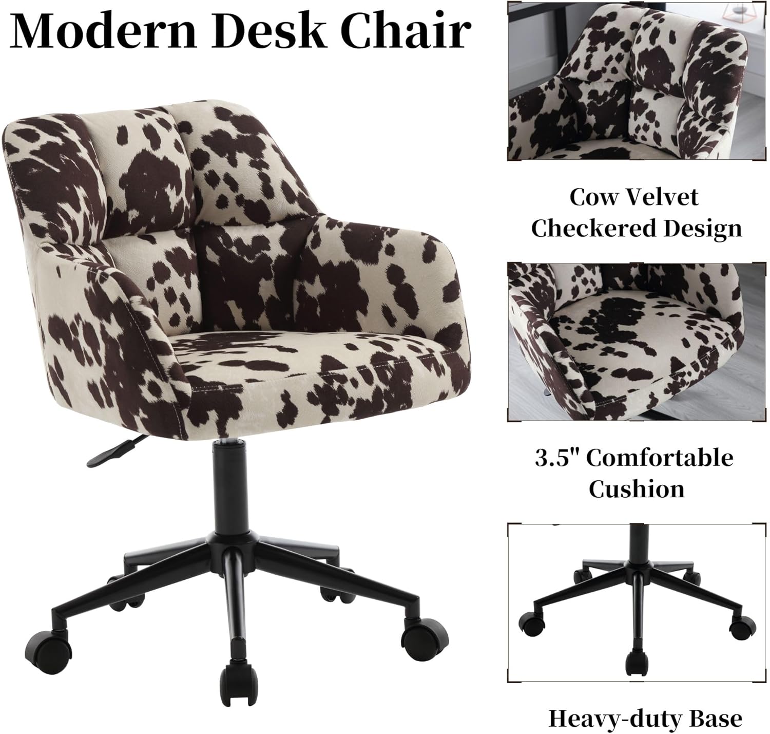RIVOVA Silla de escritorio moderna de terciopelo con reposabrazos, asiento ancho ajustable en altura ajustable para oficina en casa, silla de acento