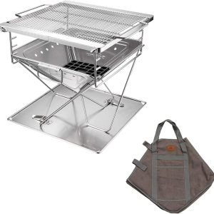 CAMPINGMOON – Parrilla de leña portátil 3 en 1 de acero inoxidable y hoguera de 14 x 15.35 pulgadas con bolsa de transporte MT-035 CAMPINGMOON – Parrilla de leña portátil 3 en 1 de acero inoxidable y hoguera de 14 x 15.35 pulgadas con bolsa de transporte MT-035
