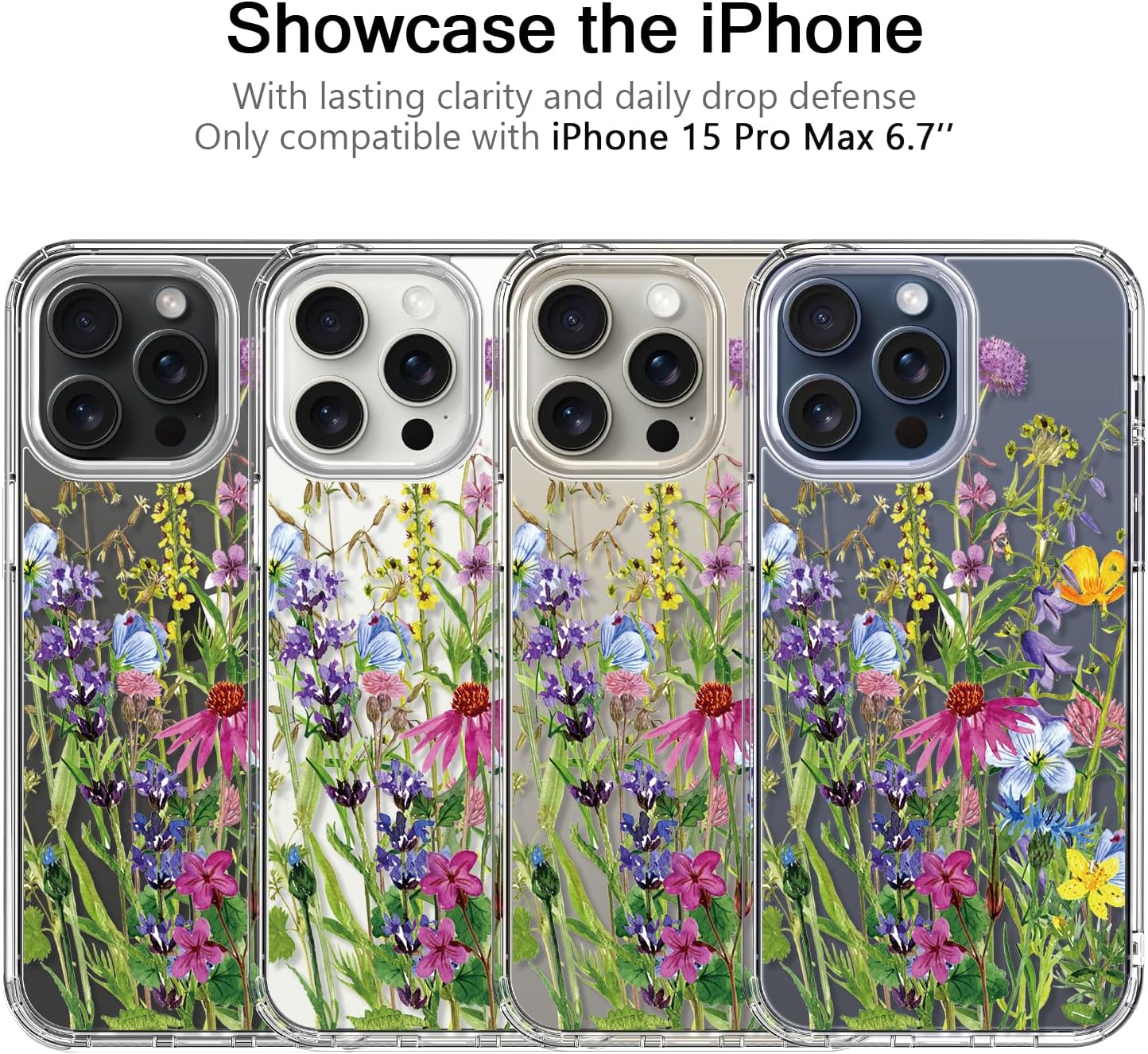 bicol Funda compatible con iPhone 15 Pro Max, funda transparente con diseños de moda para niñas y mujeres, ajuste delgado, a prueba de golpes, funda