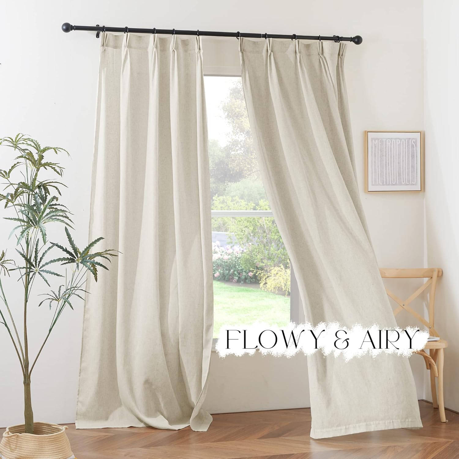 StangH Cortinas traslúcidas de lino natural de 84 pulgadas de largo, 30% de lino, cortinas plisadas para sala de estar, sala de estar, granja,