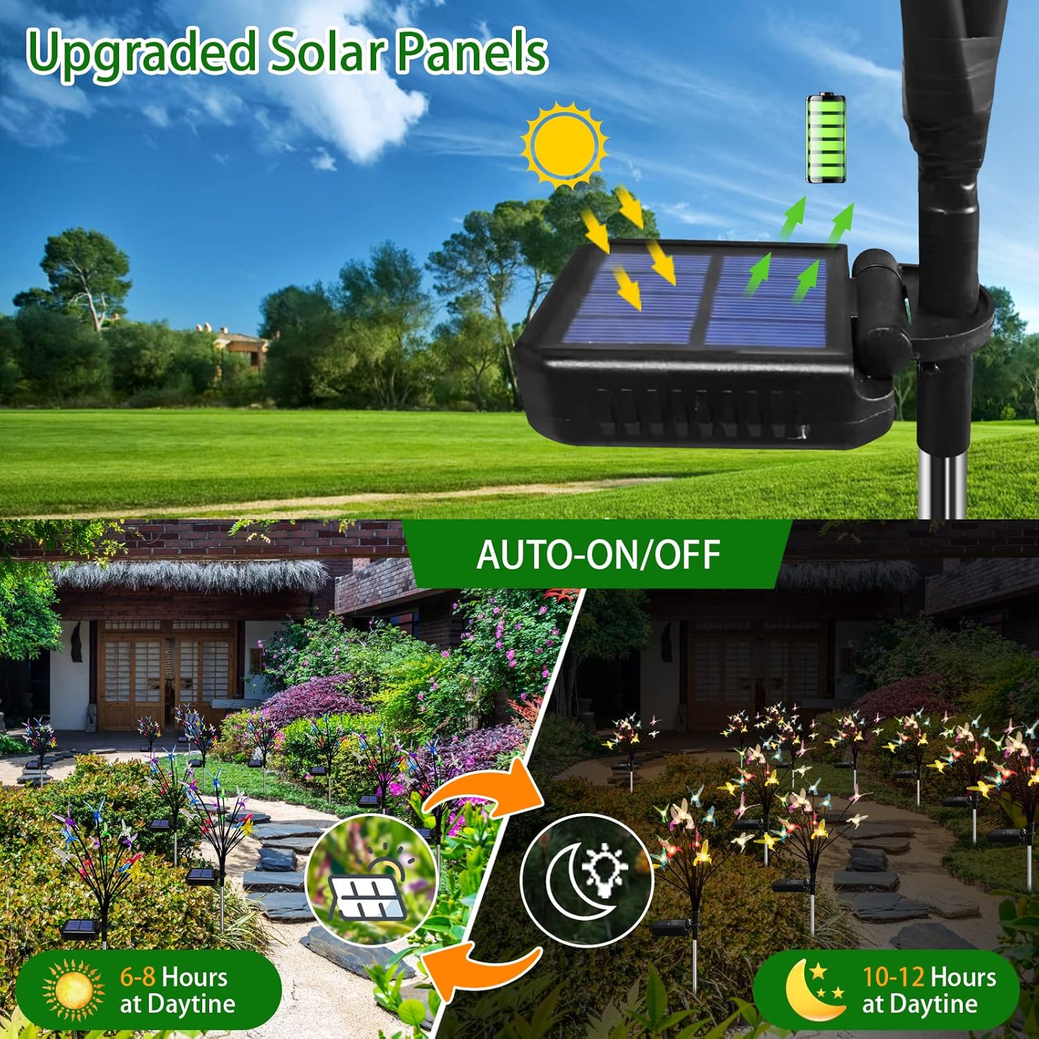 Luces solares de jardín, 7 luces solares de colibrí que cambian de color, luces solares de jardín exterior, luces solares para exteriores,