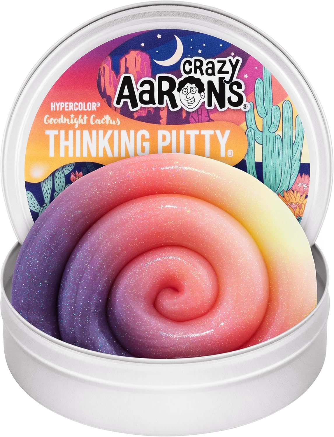 Crazy Aaron’s Goodnight Cactus Hypercolor Thinking Putty – Masilla de pensamiento de lata de 4 pulgadas – Masilla sensorial no tóxica – Nunca se