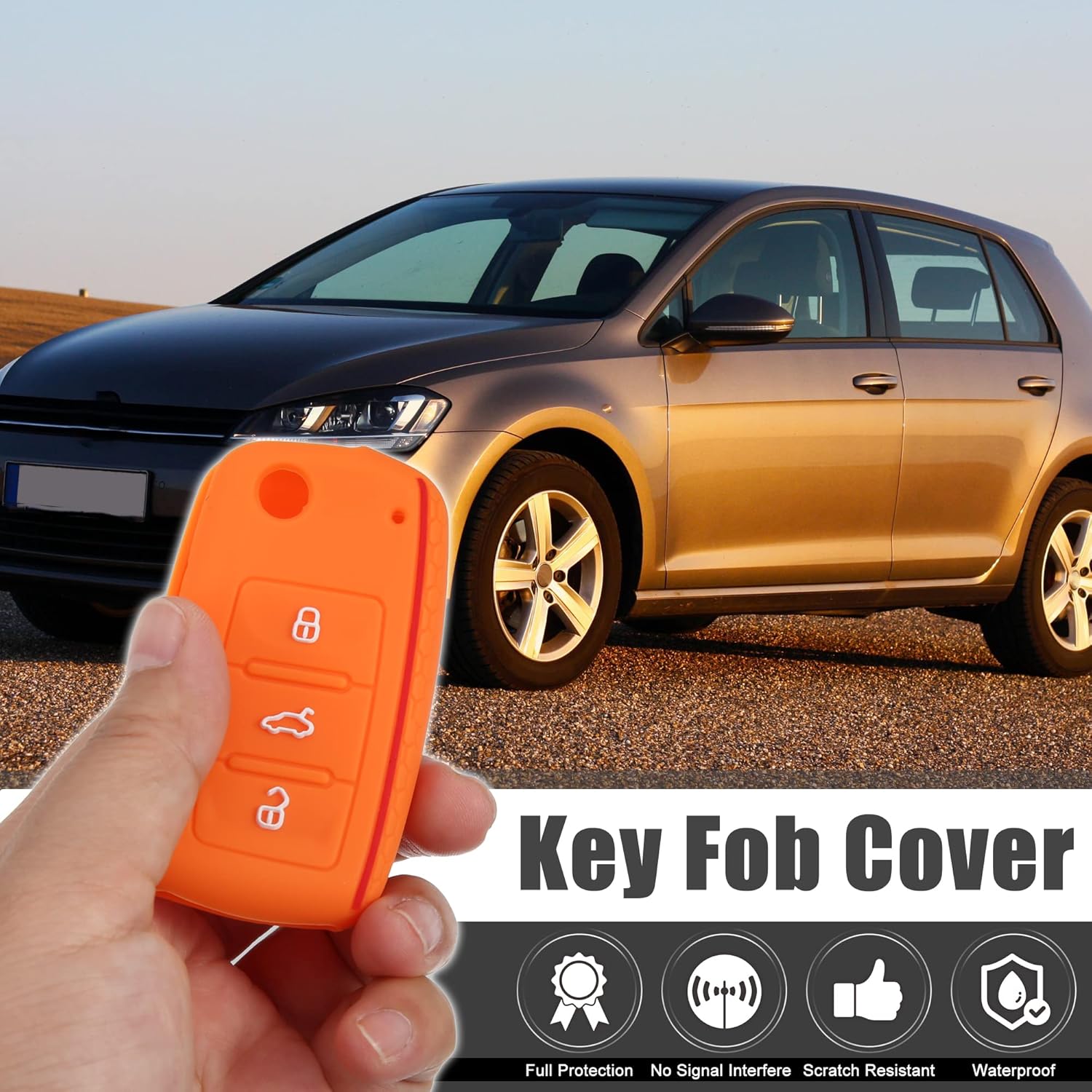 X AUTOHAUX Funda protectora de silicona naranja para llave de coche con control remoto para Volkswagen Jetta GTI Passat Golf Tiguan Touareg 3 botones