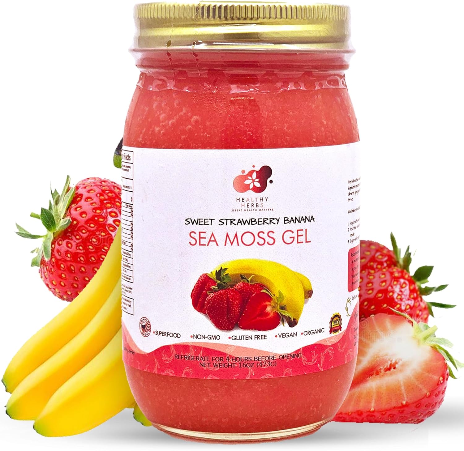 Healthy Herbs – Gel de musgo marino (plátano y fresa dulce) elaborado en forma silvestre a partir de jamaicana Santa Lucía Gold Seamoss