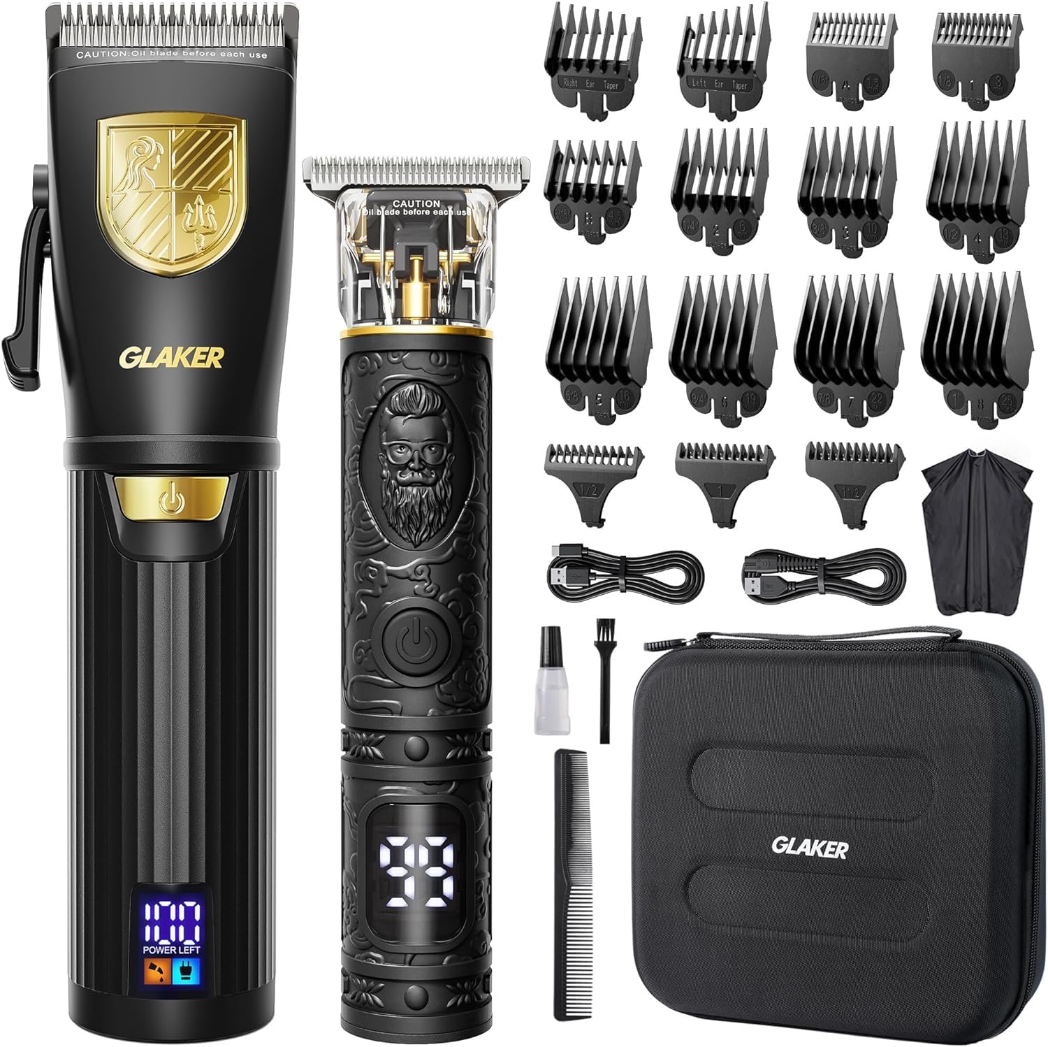 GLAKER Cortapelos para hombres profesionales, cortapelos inalámbricos para cortar cabello, kit de recortadora de pelo para hombre con pantalla LED,