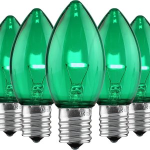 Juego de 25 salidas de iluminación navideñas C9 LED de Navidad  Luces de filamento LED C9 verdes  Bombillas de Navidad C9 para uso en interiores y Juego de 25 salidas de iluminación navideñas C9 LED de Navidad  Luces de filamento LED C9 verdes  Bombillas de Navidad C9 para uso en interiores y