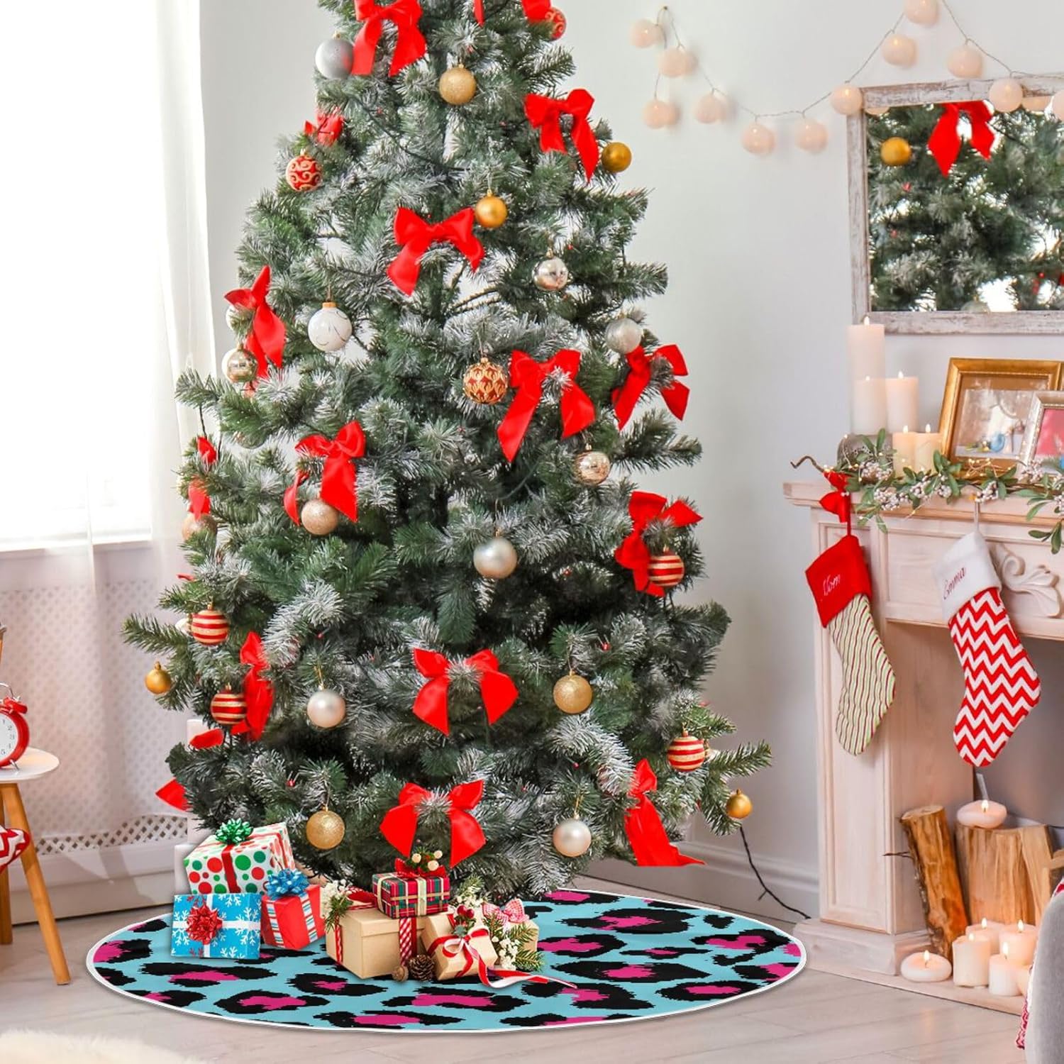 Falda de base de árbol de Navidad con estampado de leopardo, falda de árbol suave, decoración de árbol de Navidad, faldas de Navidad para árboles de