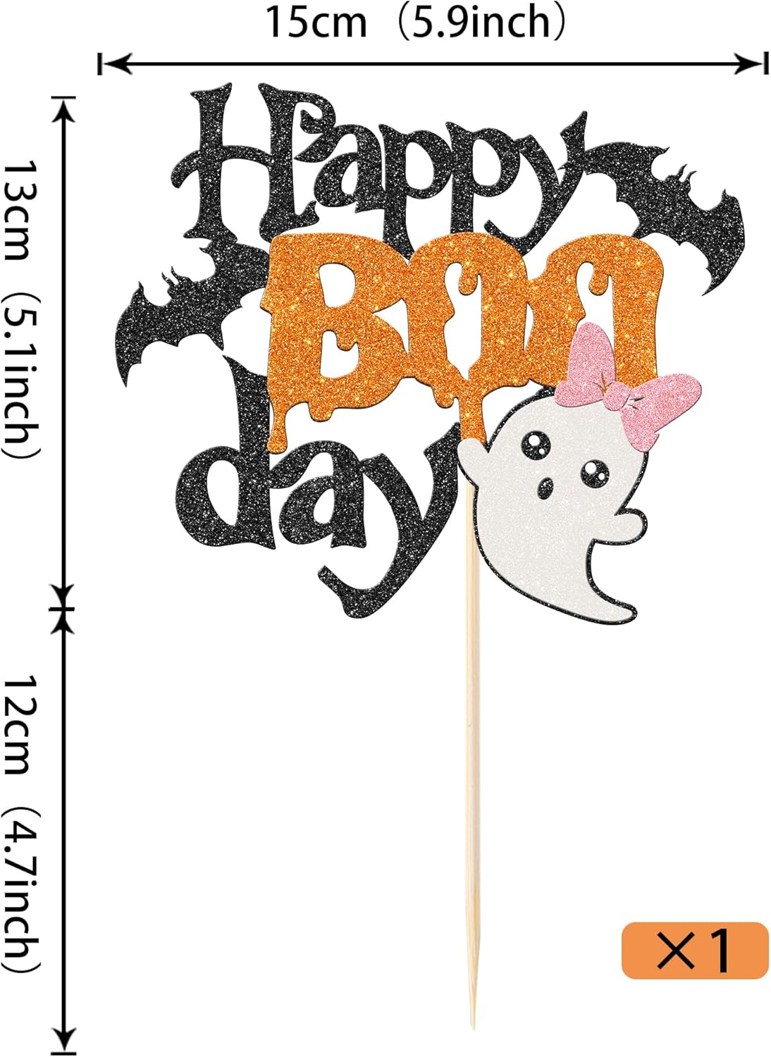 Rsstarxi 1 paquete de decoración de pastel Happy Boo Day con purpurina Little Boo para fiesta de Halloween, decoración de pastel de murciélago