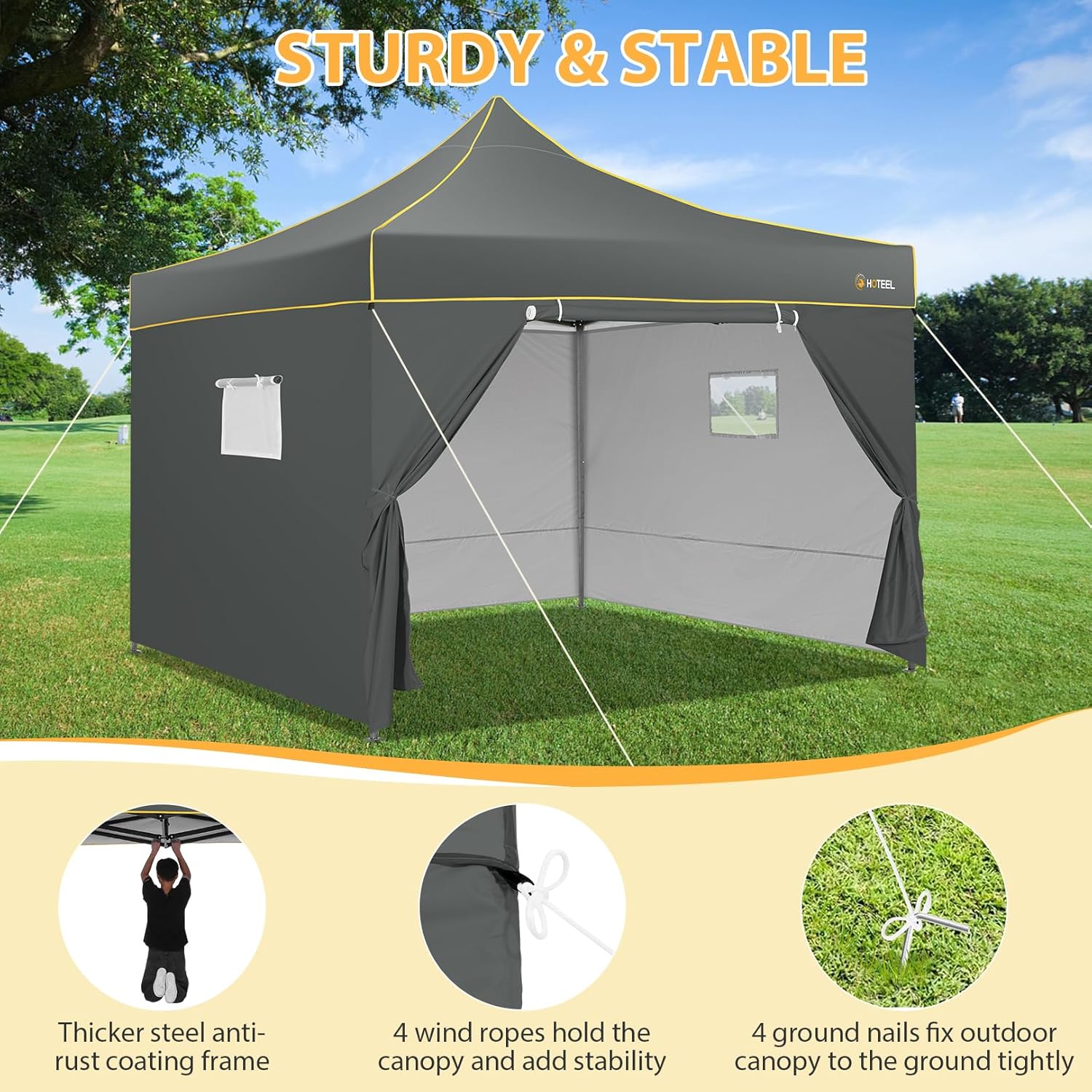 HOTEEL Tienda de campaña con toldo desplegable de 10 x 10, toldo Ez Up con paredes laterales, impermeable y UPF 50+, tienda de campaña instantánea