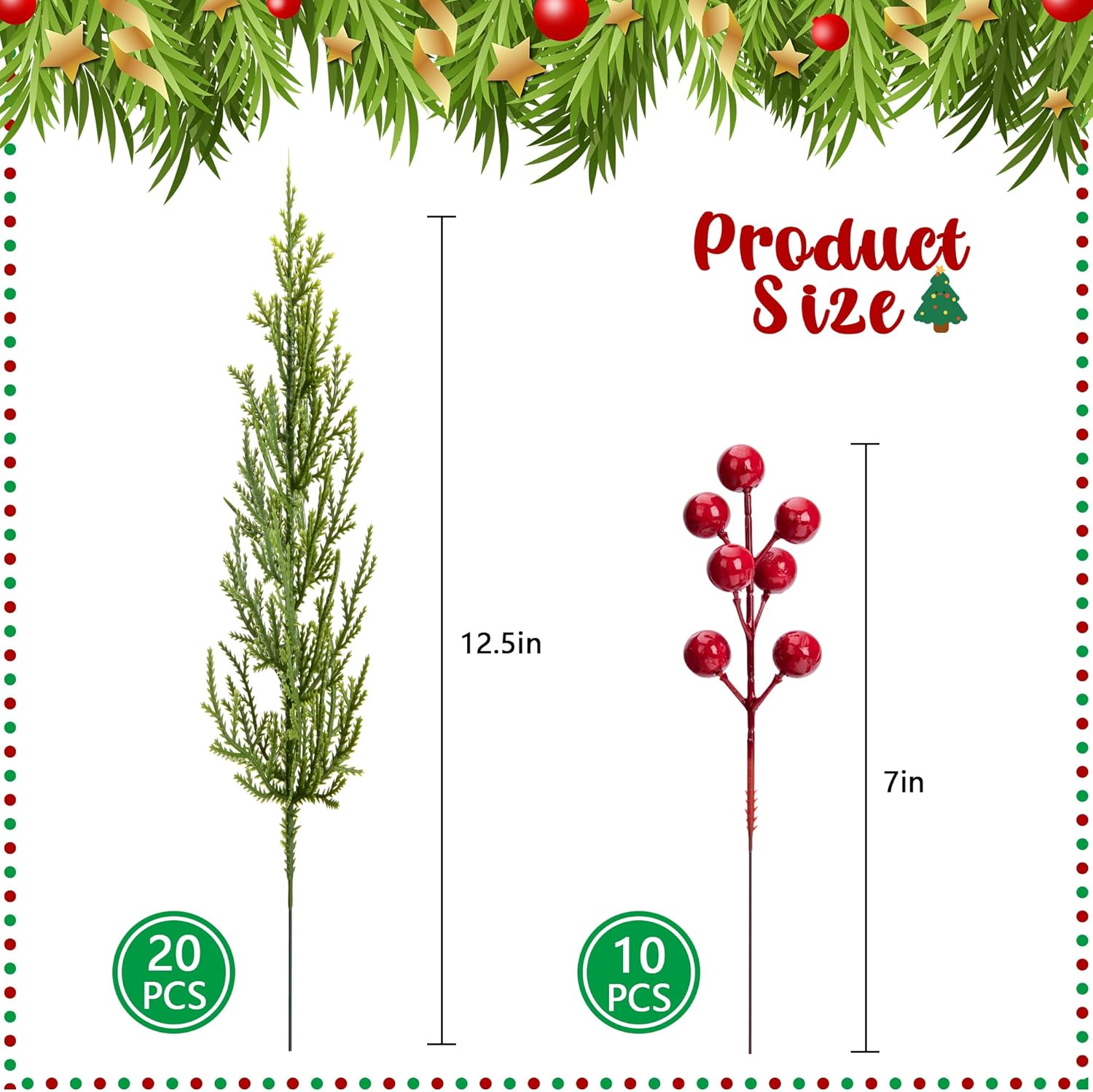 Juego de 30 ramas de pino artificiales 3D de Navidad, ramas de cedro de hoja perenne sintética de 12.5 pulgadas, agujas de pino de follaje falso,