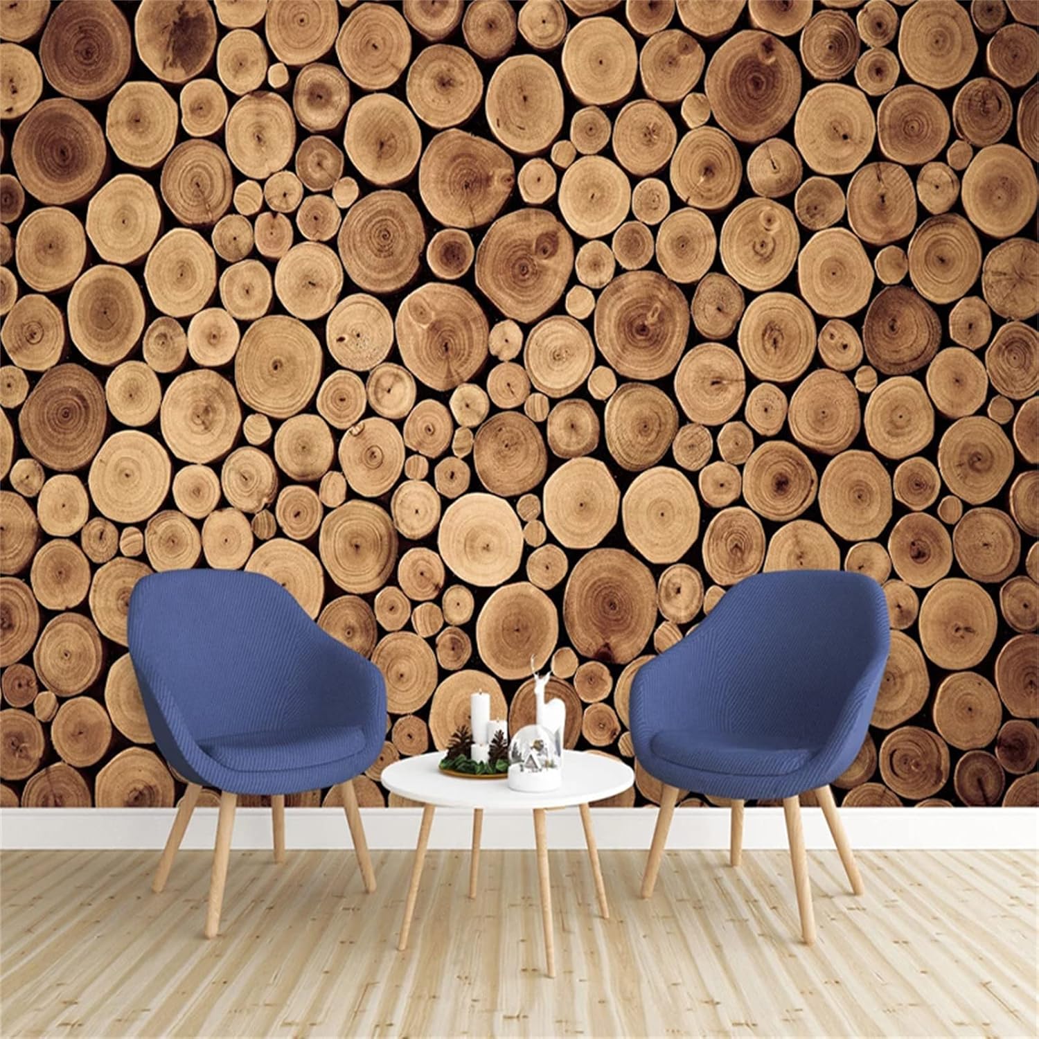 Murales de pared anuales de madera de troncos de estilo europeo, papel tapiz nostálgico 3D retro, calcomanías de pared duraderas, de fácil cuidado,