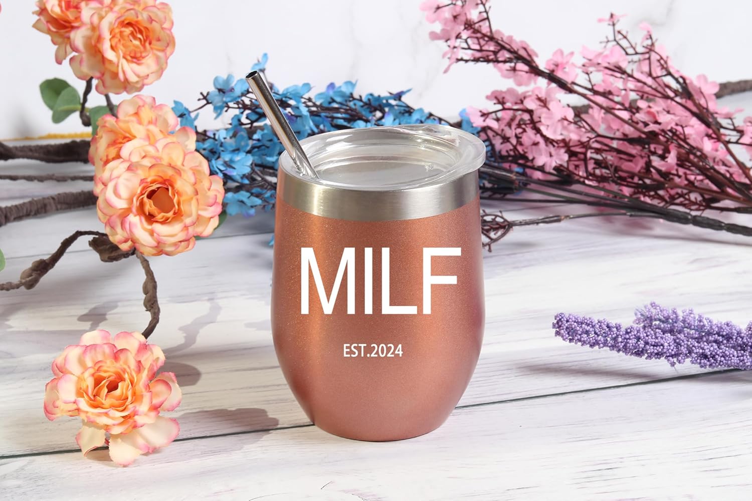 Regalos para nueva mamá, vaso de vino MILF Est 2024, divertida idea de regalo para mamá primeriza, cumpleaños, día de la madre, regalos de Navidad