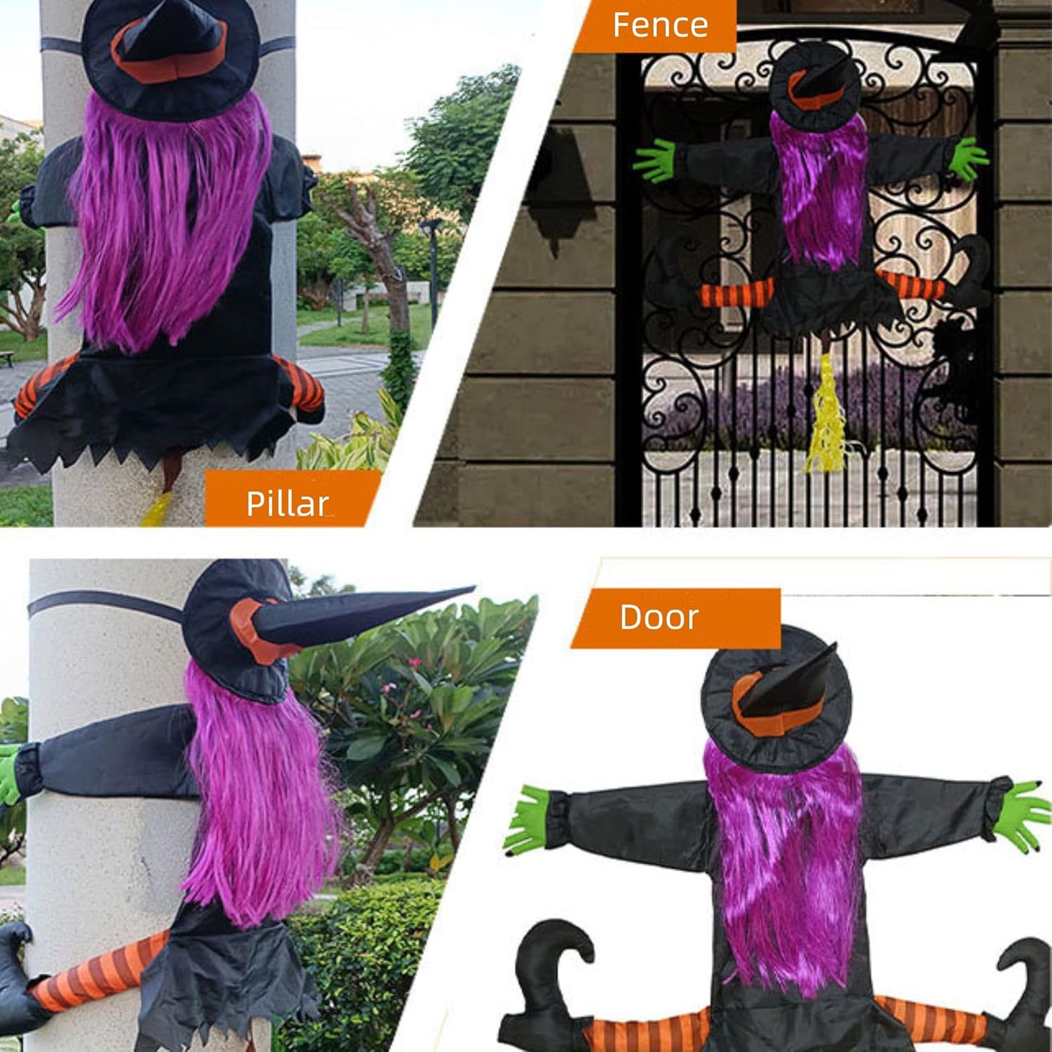 Gran bruja que se estrella en el árbol, decoraciones de Halloween al aire libre, accesorios de bruja estrellada, accesorios para colgar, decoración