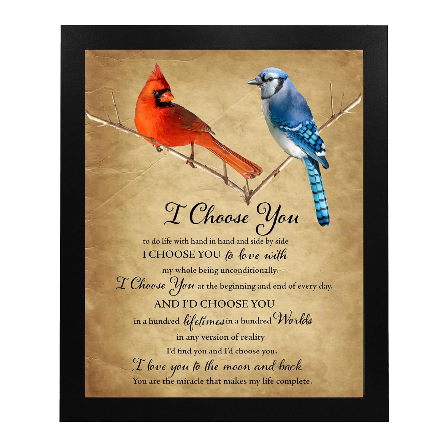 I Choose You – Love Wall Art. Inspirational Marriage Vows, Cardinal & Bluejay Birds Wall Art Print. Ideal For Home Decor & Bedroom Decor. Perfect