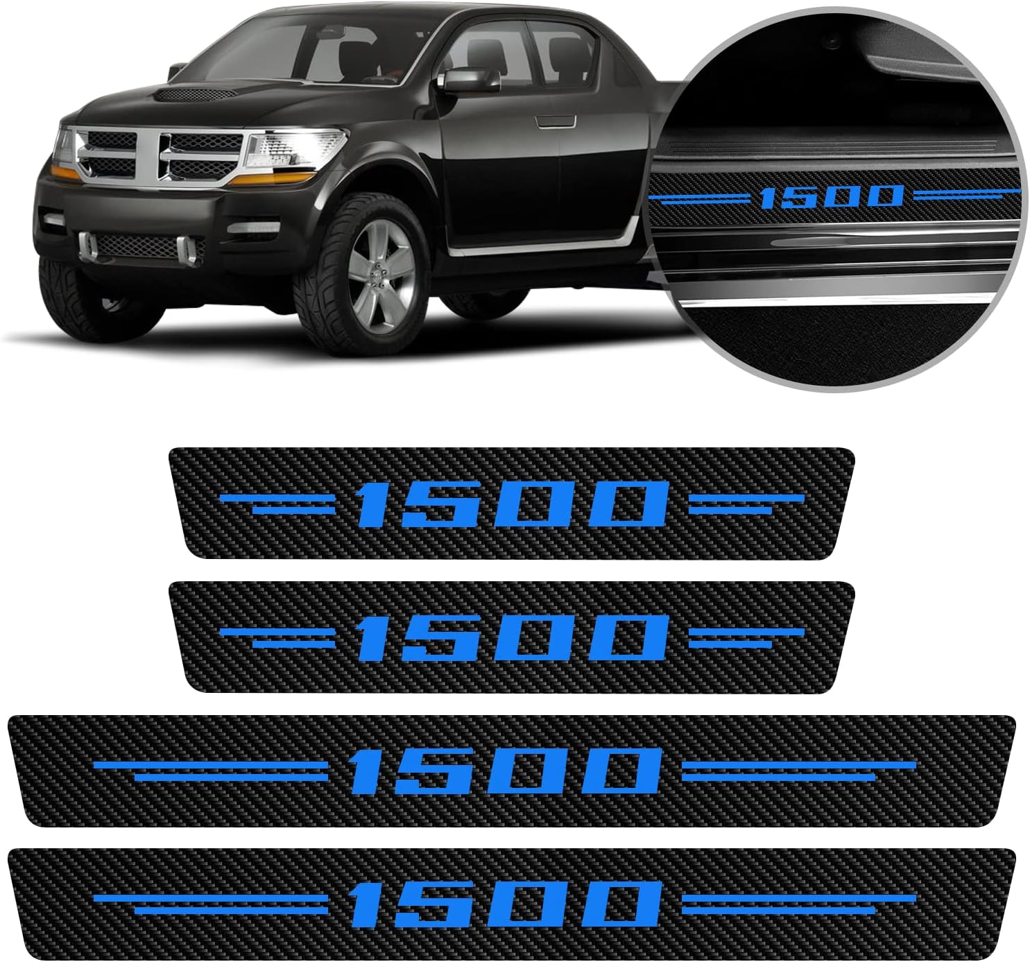 4 unidades para RAM 1500 protectores de umbral de puerta de automóvil, calcomanía de cuero de fibra de carbono para umbral de puerta de automóvil